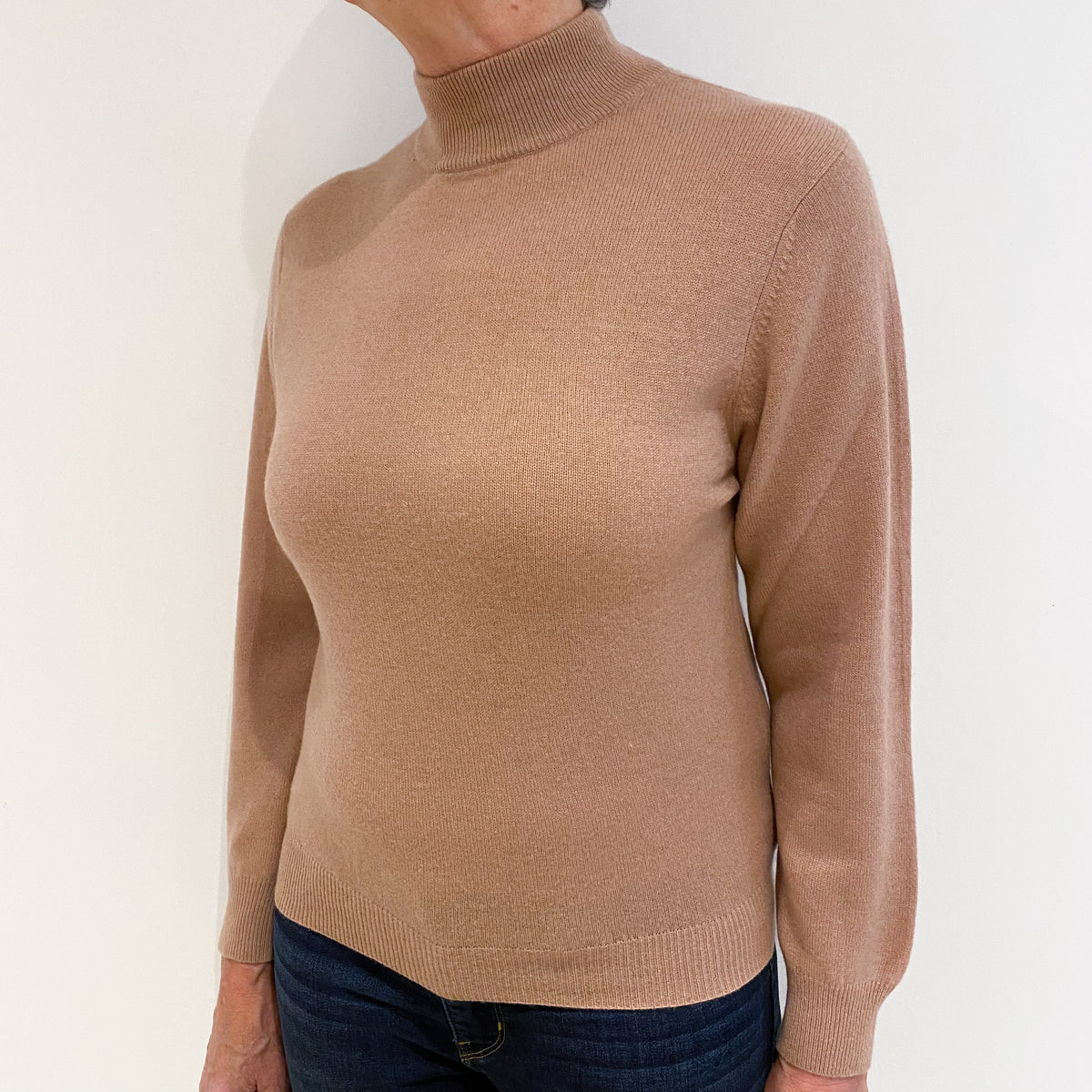 Buff Brown Cashmere Turtle Neck Jumper Medium