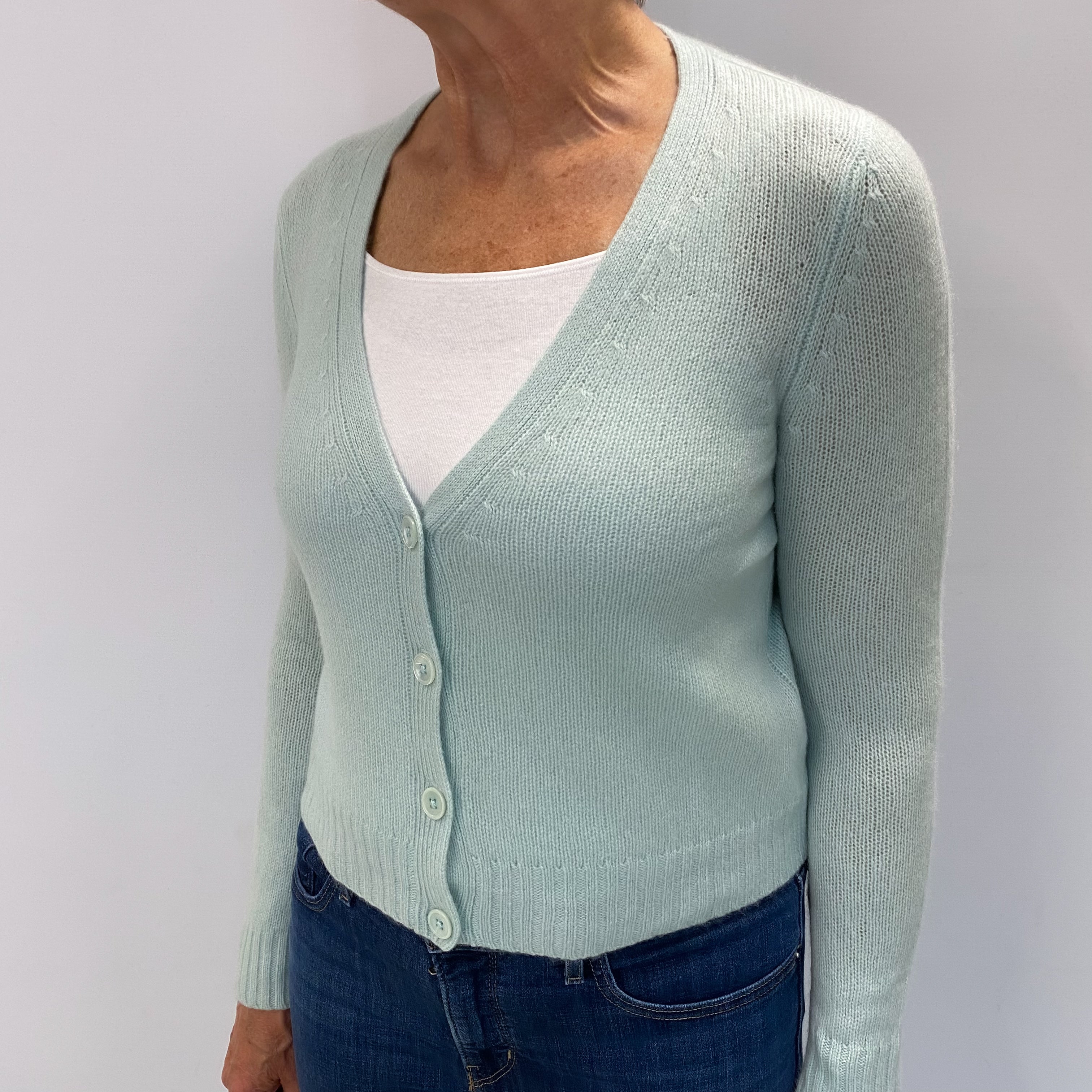 Mint Green Cashmere V Neck Cardigan Medium