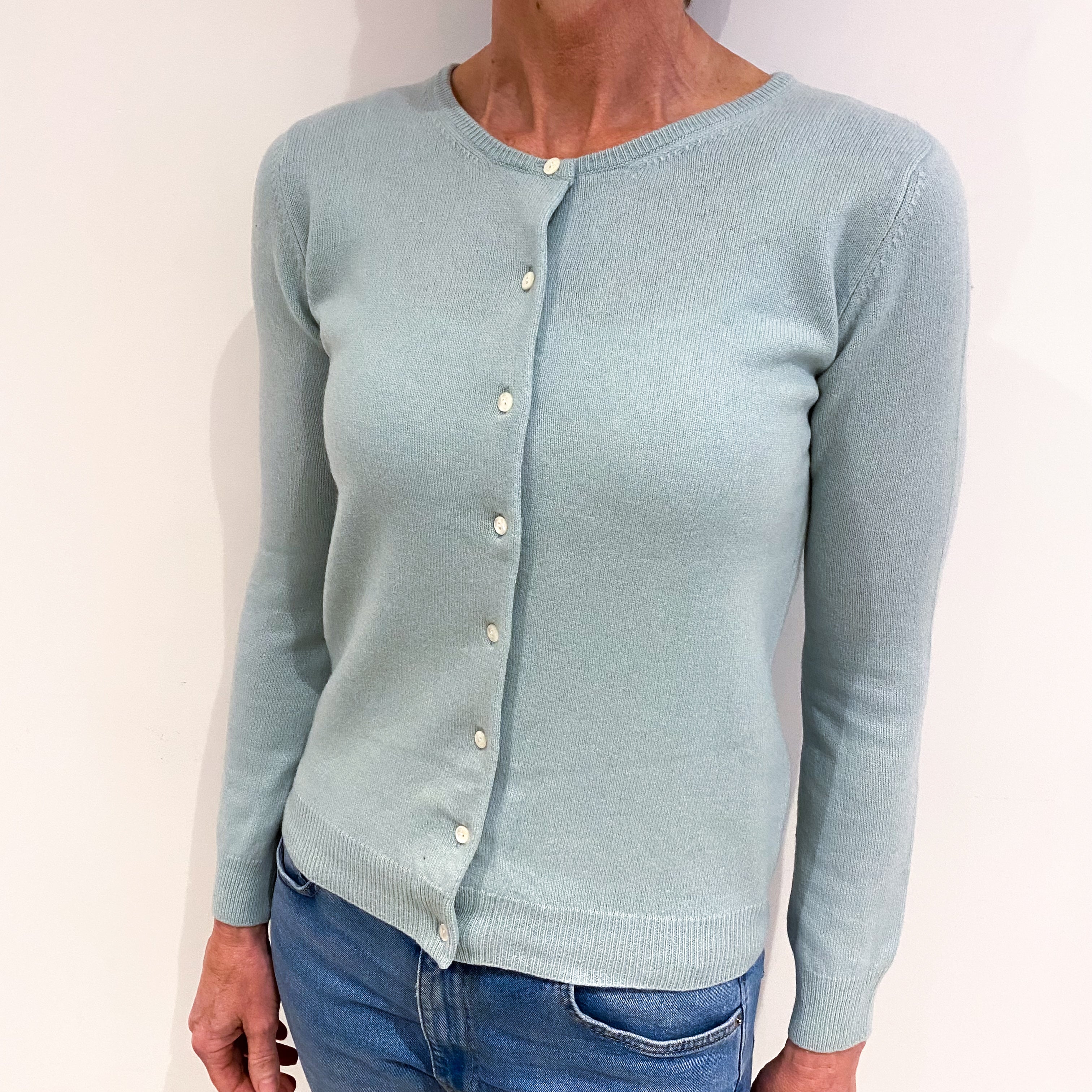 Opal Blue Cashmere Crew Neck Cardigan Small