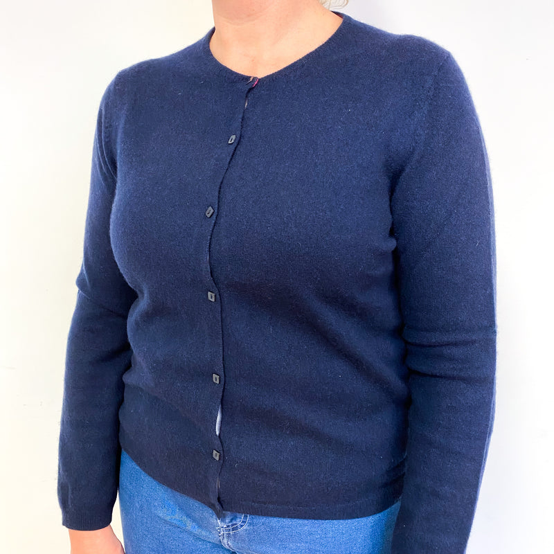 Dark Navy Blue Cashmere Crew Neck Cardigan Large