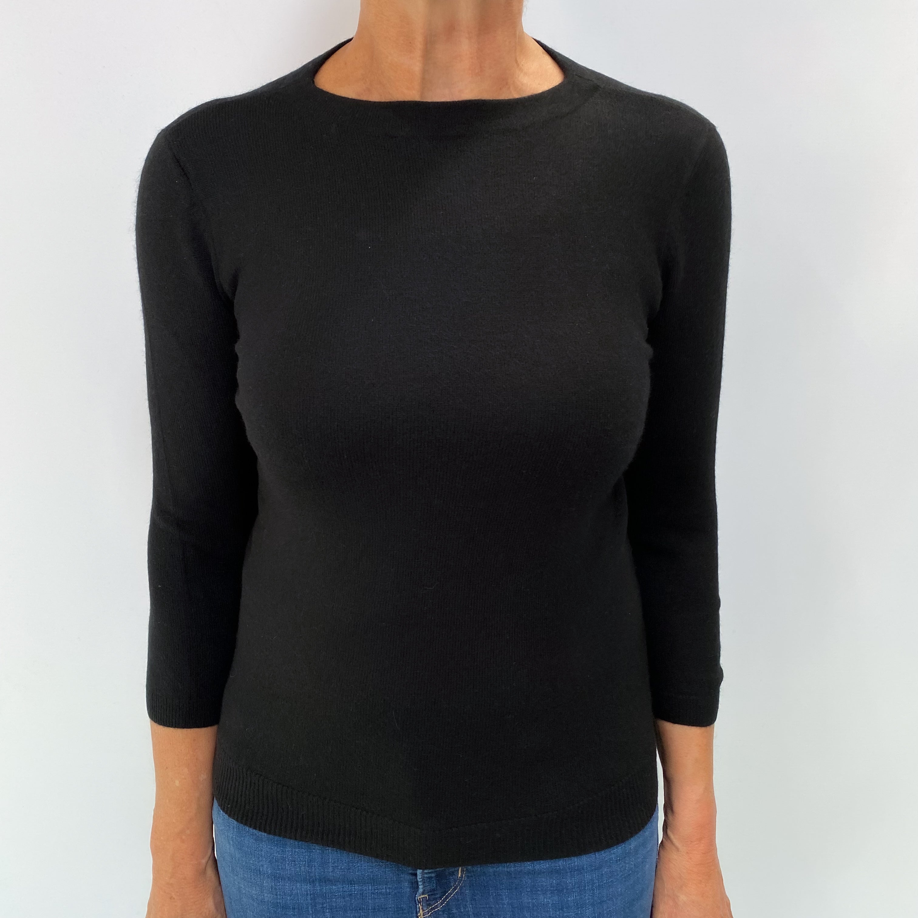 Black Cashmere Crew Neck 3/4 Sleeve Jumper Medium