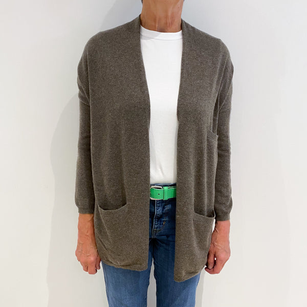 Mole Brown Slouchy Cashmere Edge To Edge Cardigan Medium