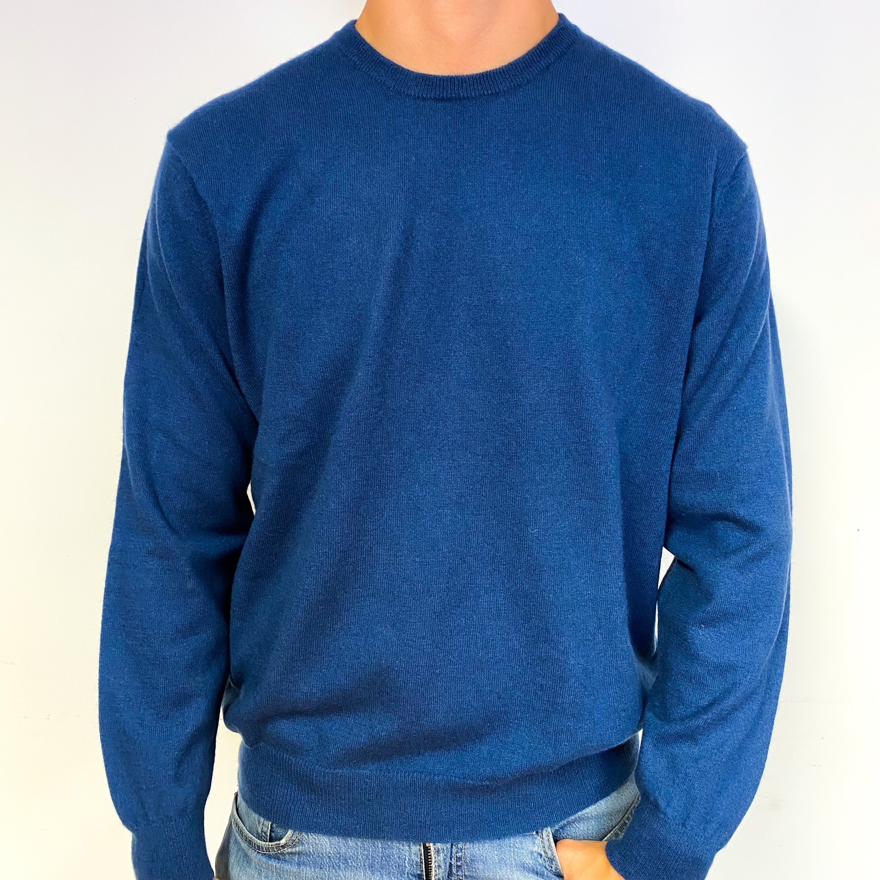 Men's Naval Blue Cashmere Crew Neck Jumper Extra Large