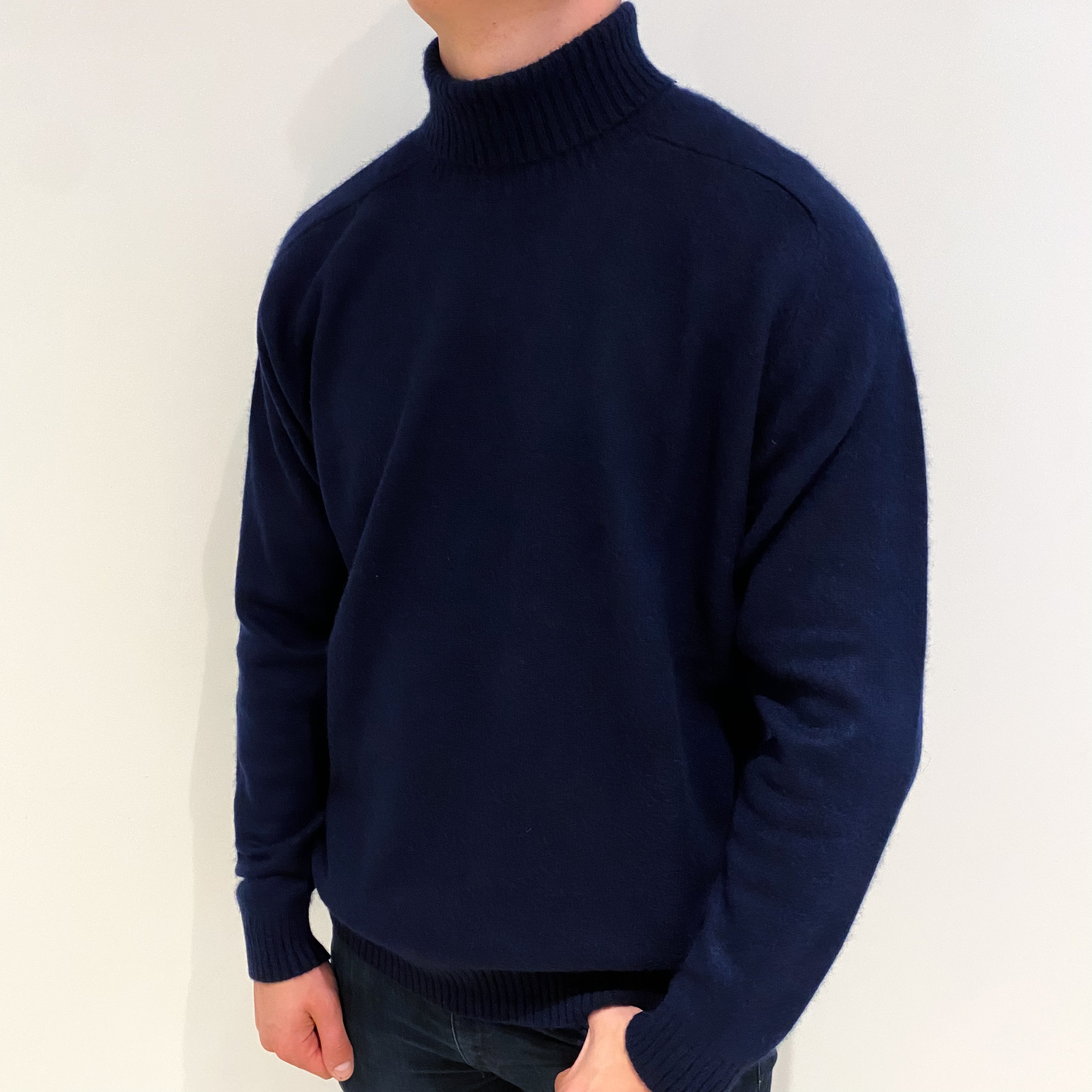 Men's Midnight Blue Cashmere Polo Neck Jumper XL