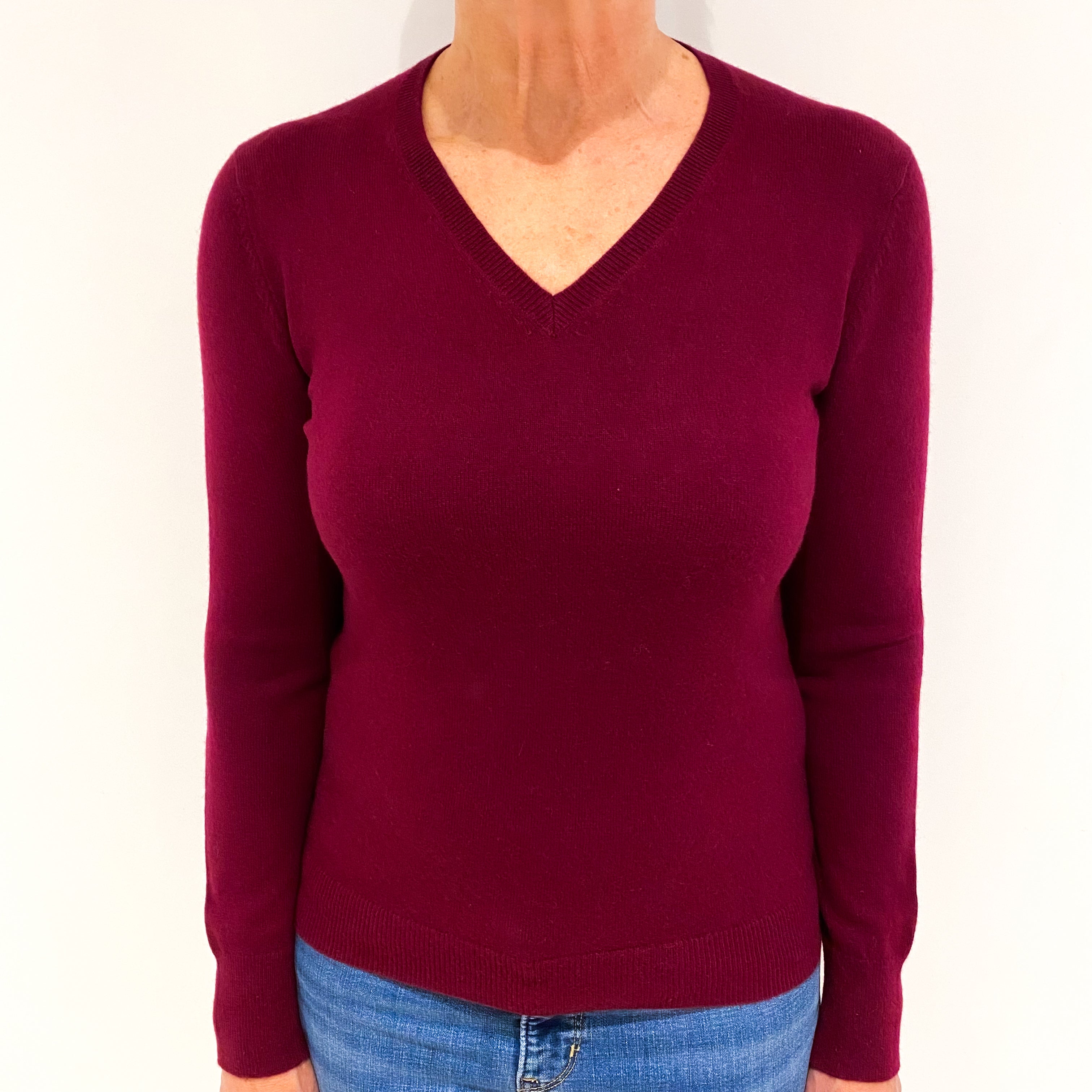 Garnet Red Cashmere V Neck Jumper Medium