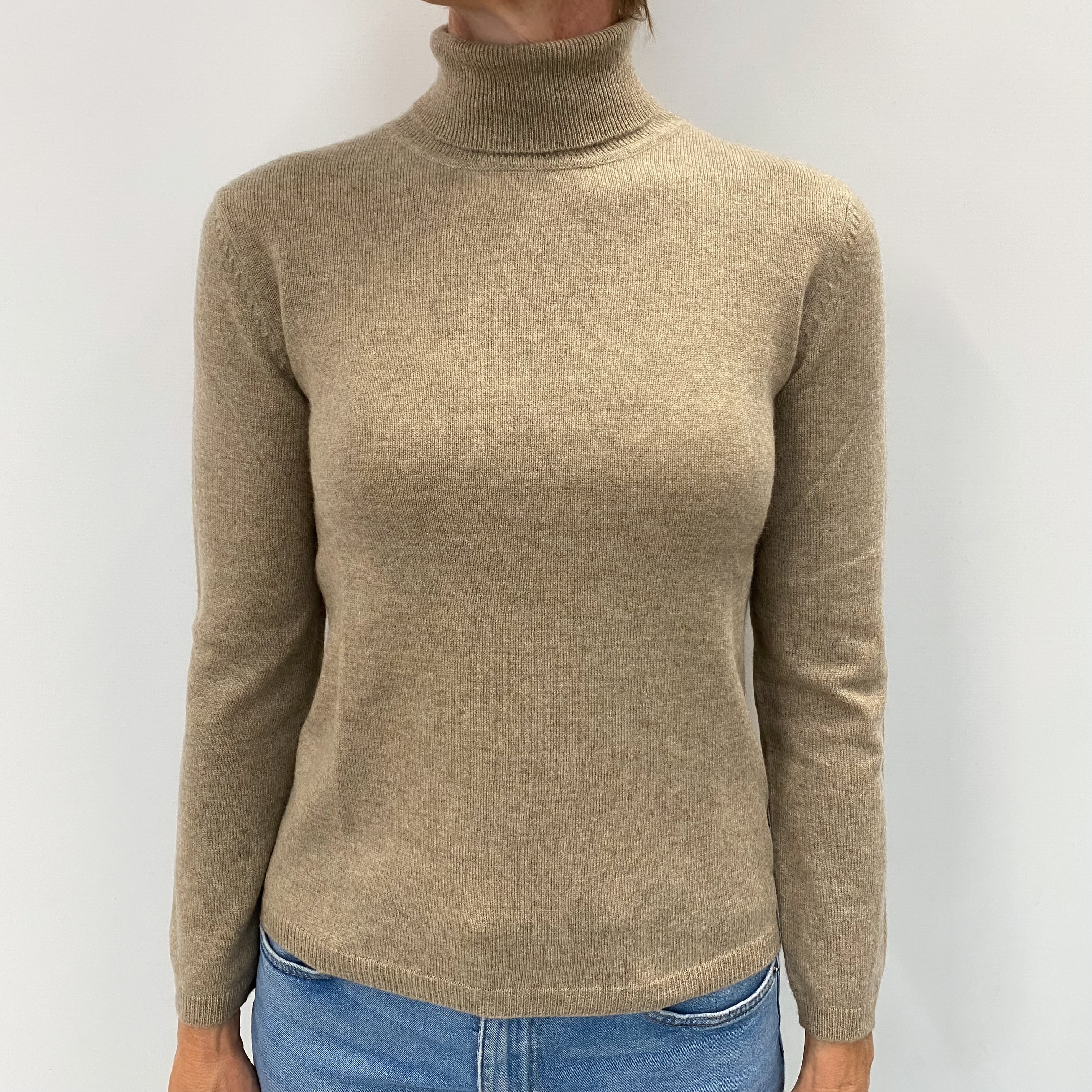 Mink Brown Cashmere Polo Neck Jumper Small