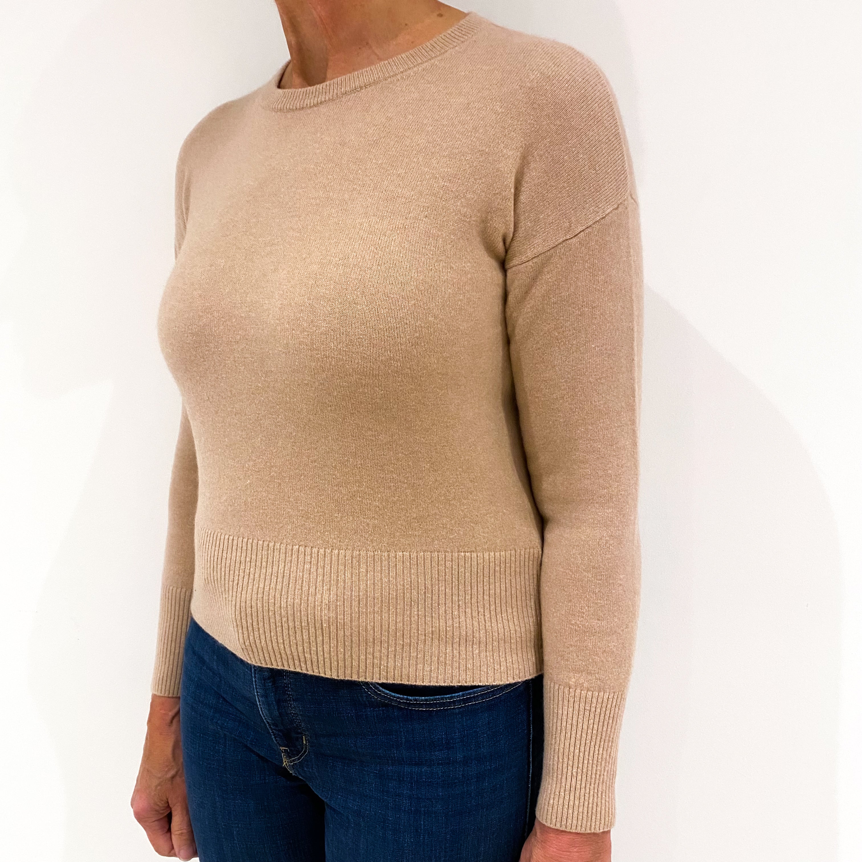 Beige Cashmere Crew Neck Jumper Medium