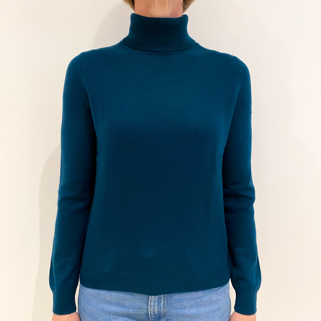 Dark Teal Green Cashmere Polo Neck Jumper Small