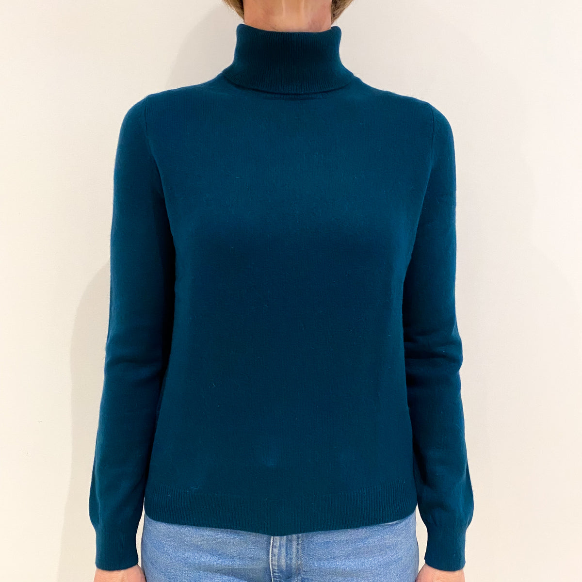 Dark Teal Green Cashmere Polo Neck Jumper Small