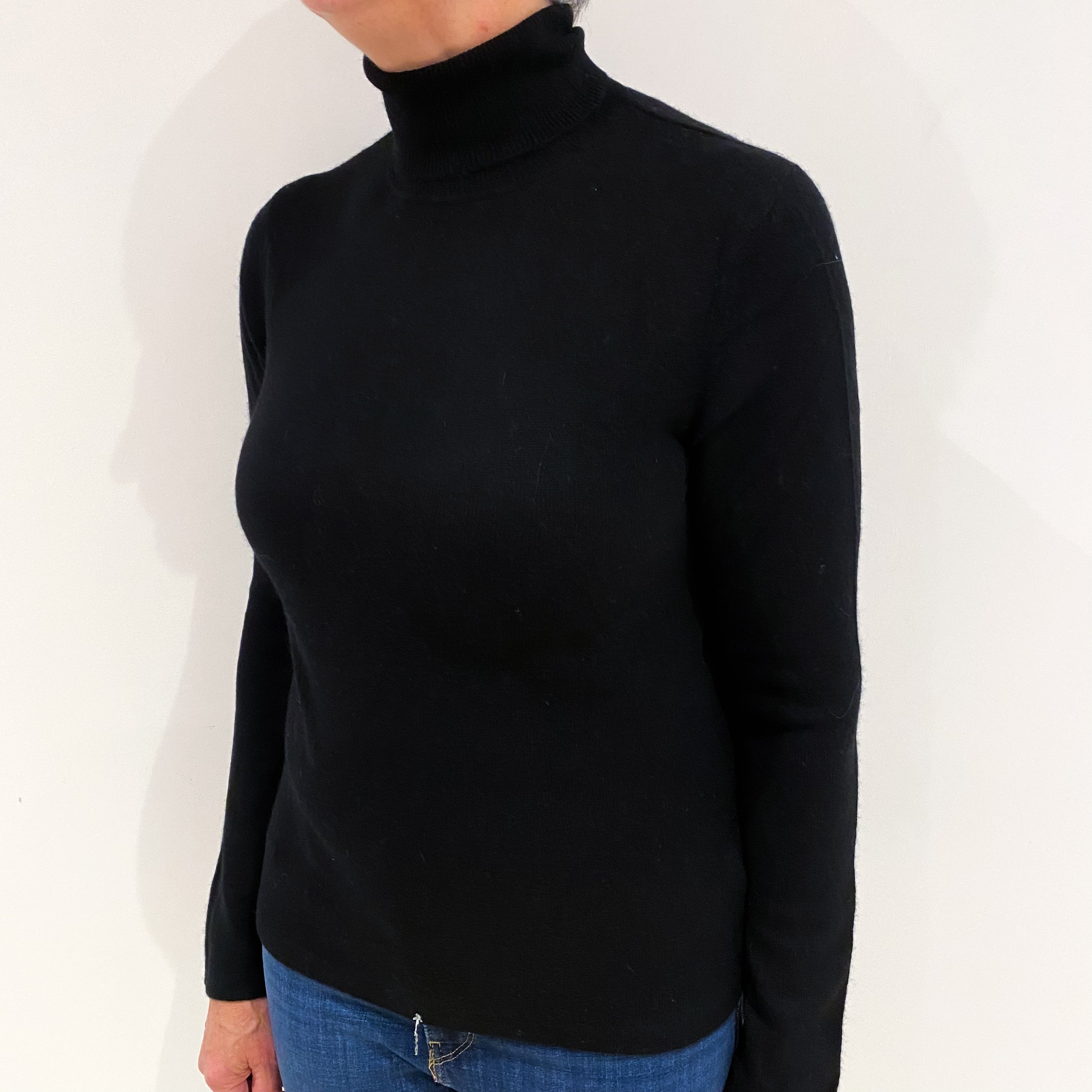 Black Cashmere Polo Neck Jumper Medium