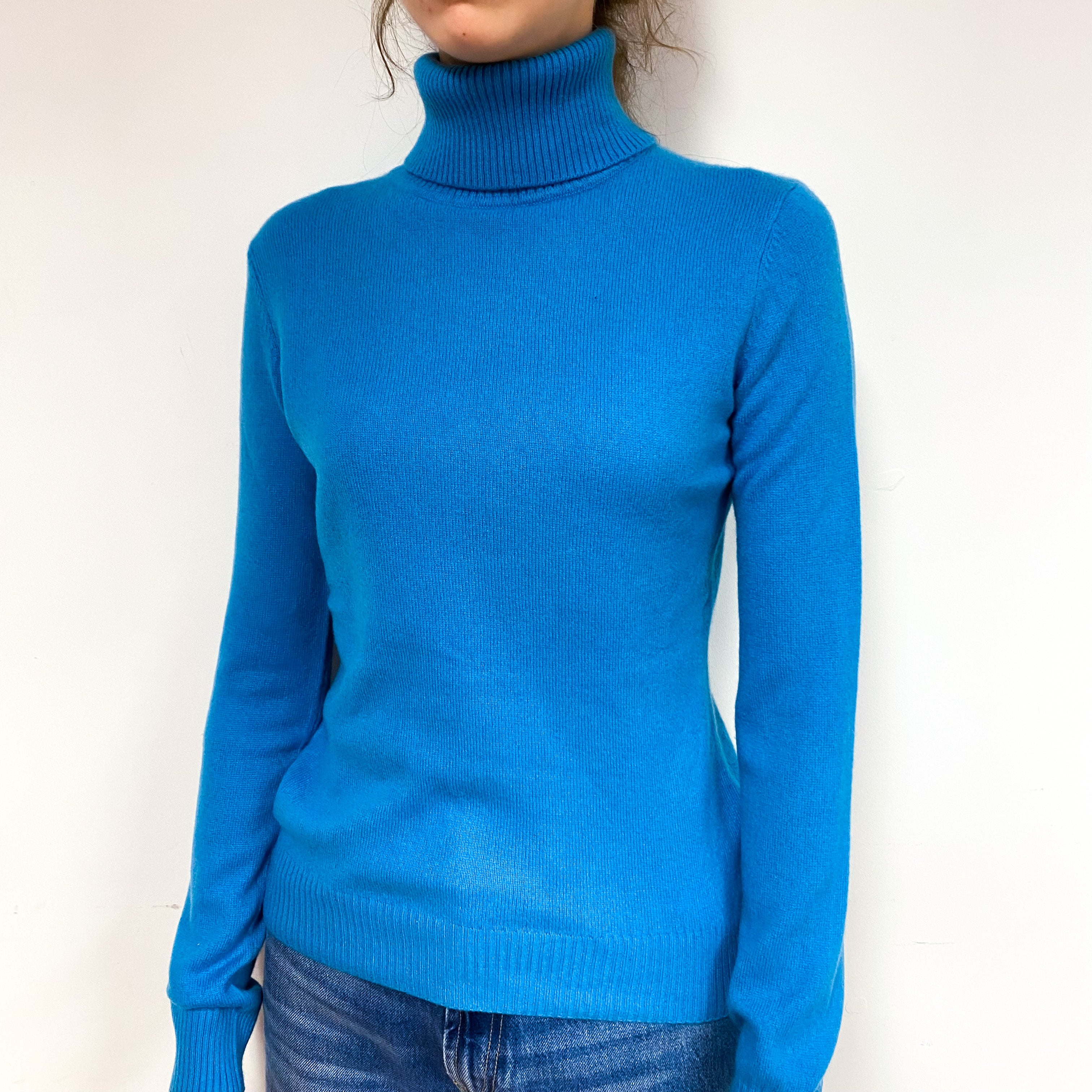 Ocean Blue Cashmere Polo Neck Jumper Extra Small