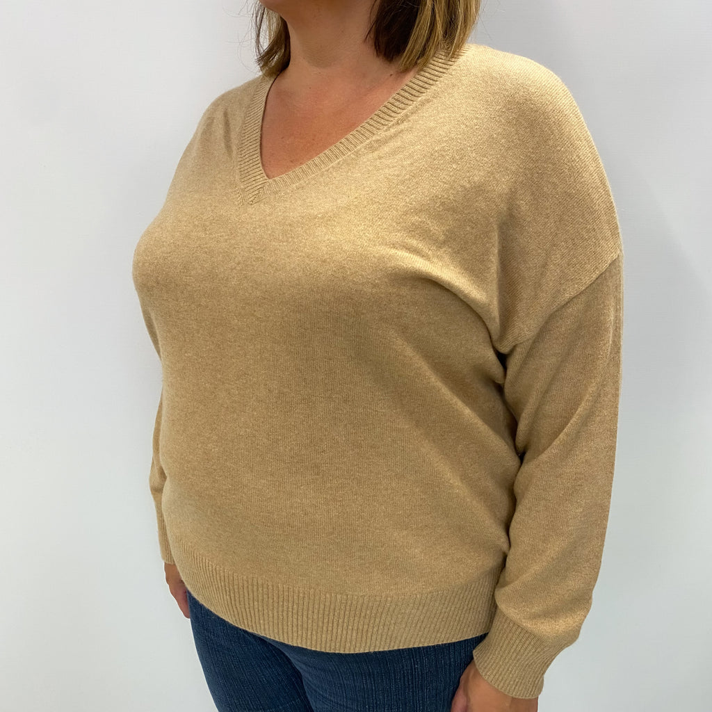 Caramel Brown Cashmere V Neck Jumper Extra Large