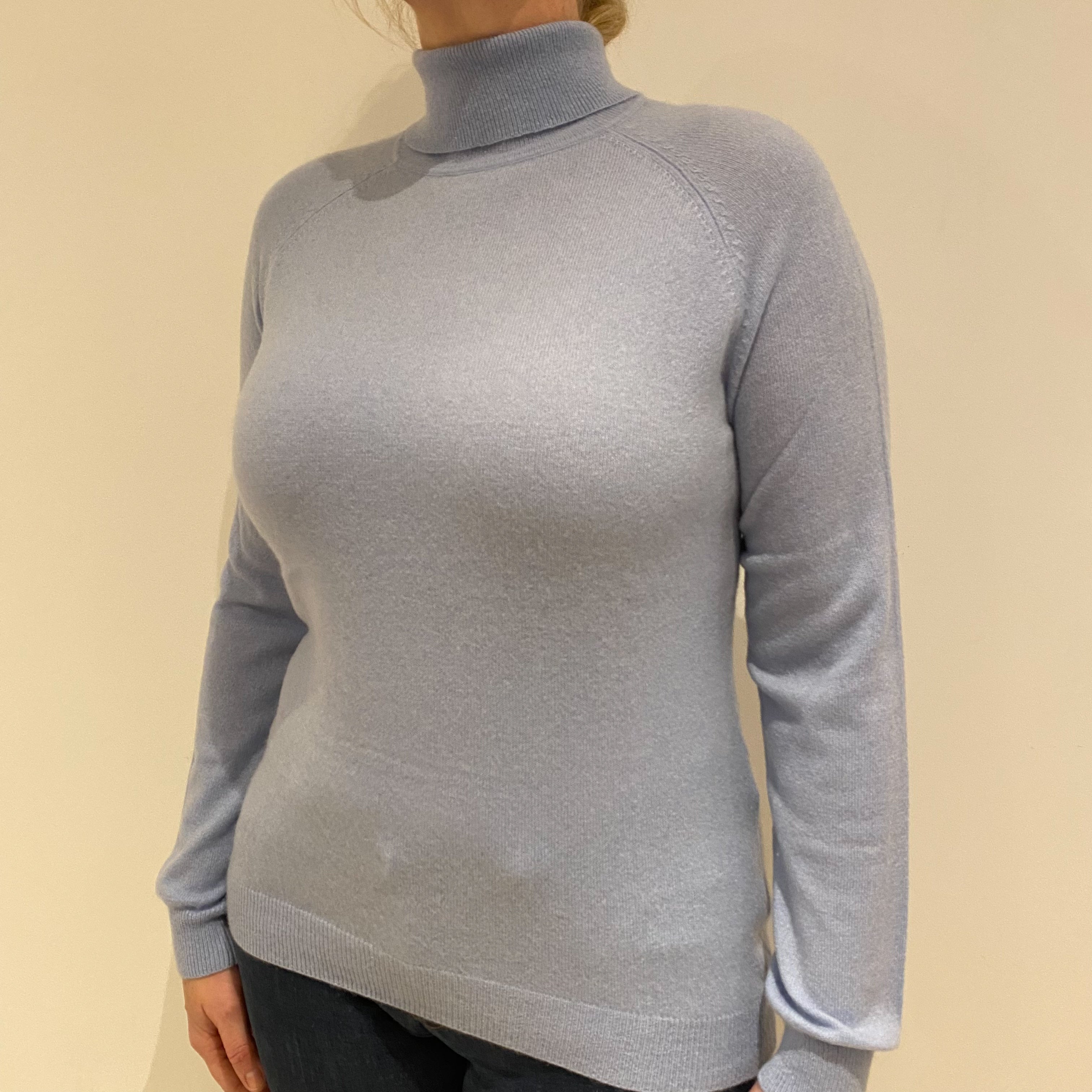 Powder Blue Cashmere Polo Neck Jumper Large