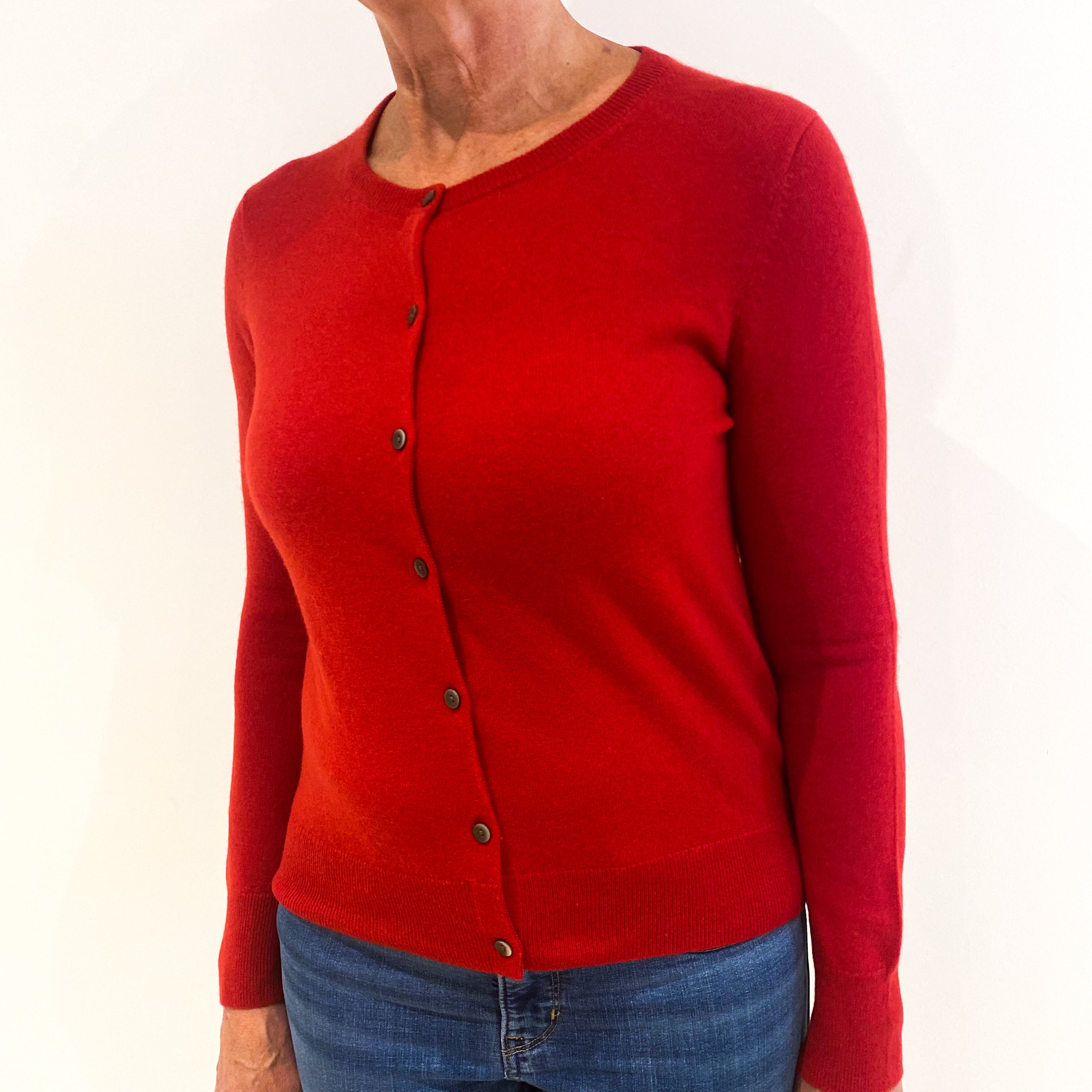 Scarlet Red Cashmere Crew Neck Cardigan Medium
