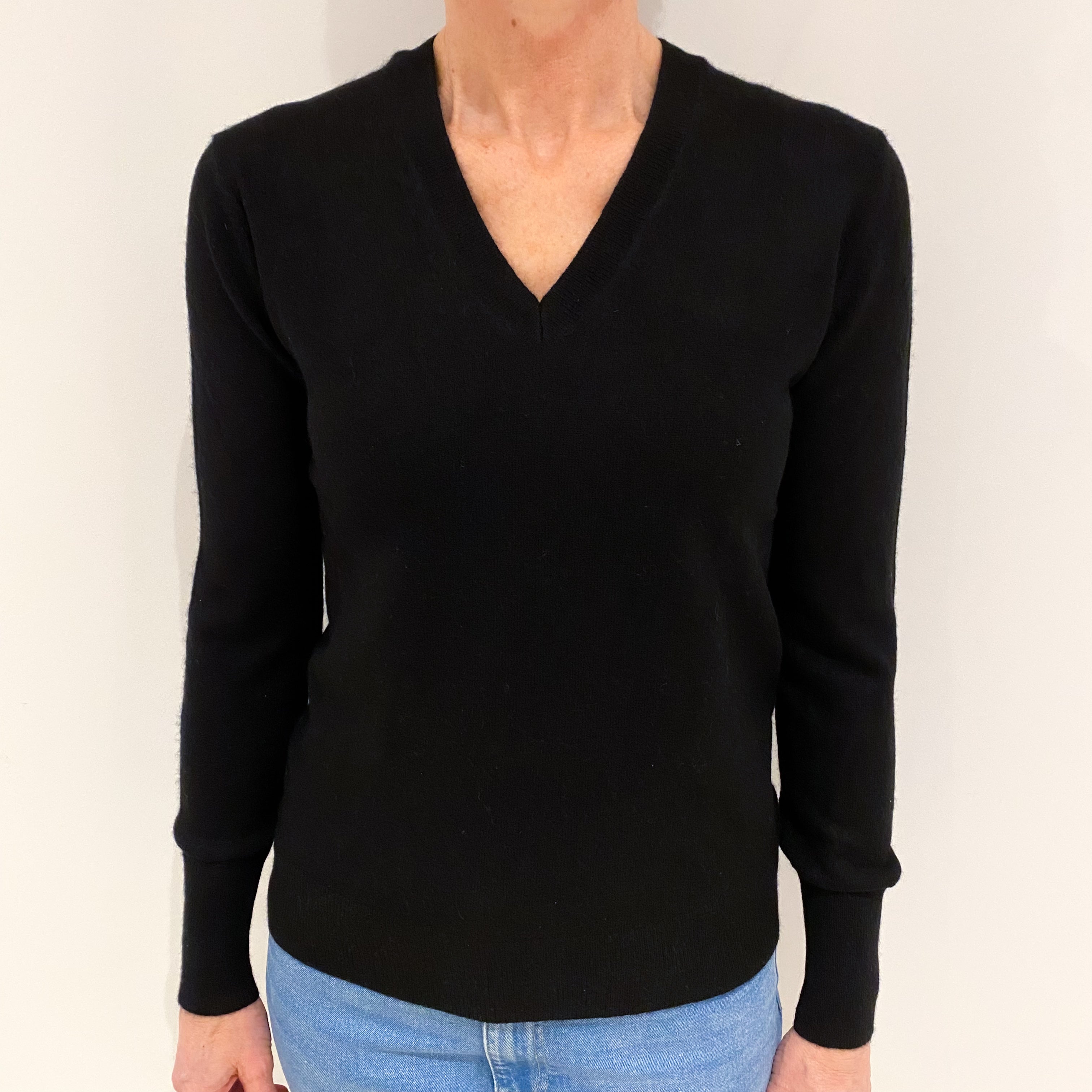 Black Cashmere V Neck Jumper Small