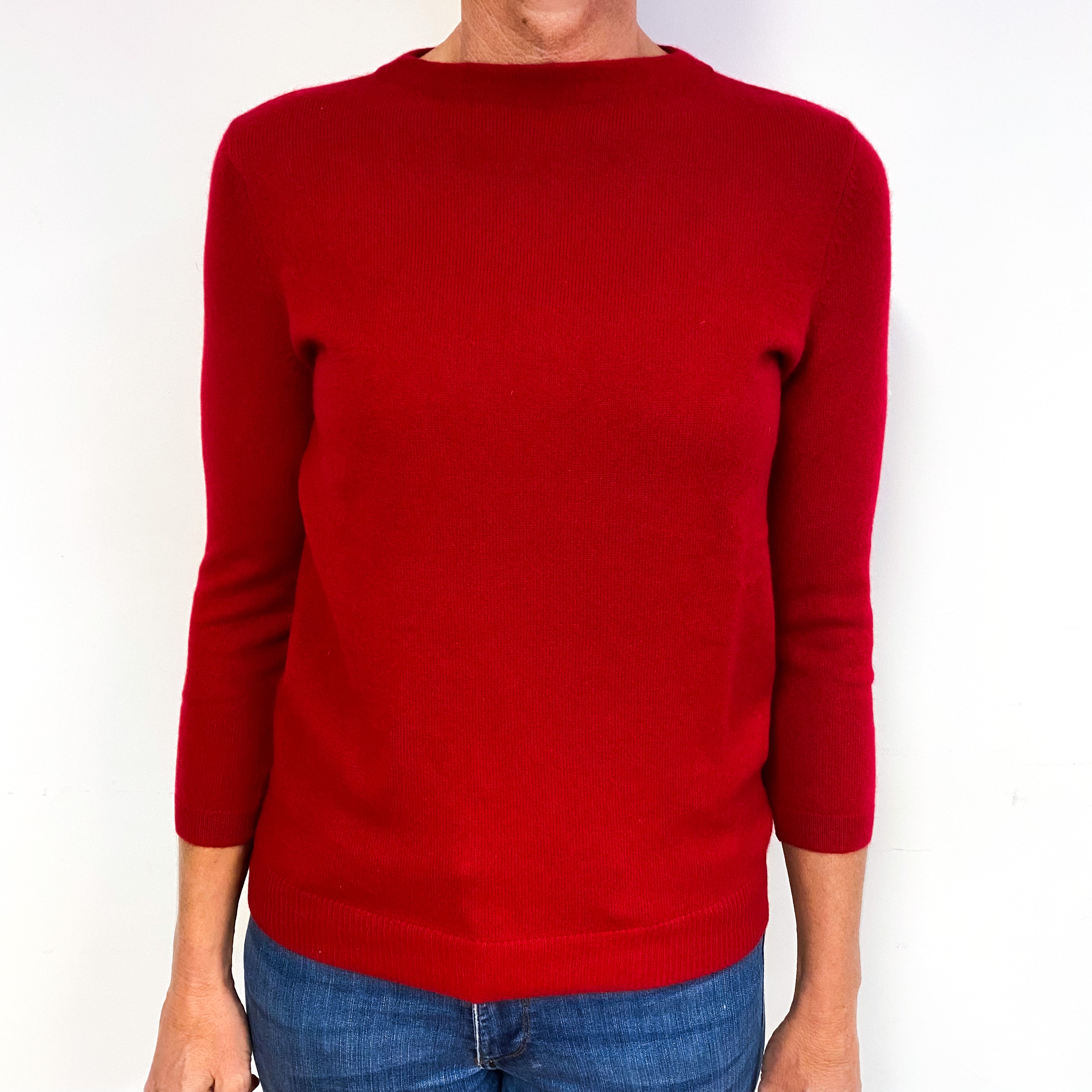 Scarlett Red 3/4 Sleeve Cashmere Crew Neck Jumper Medium