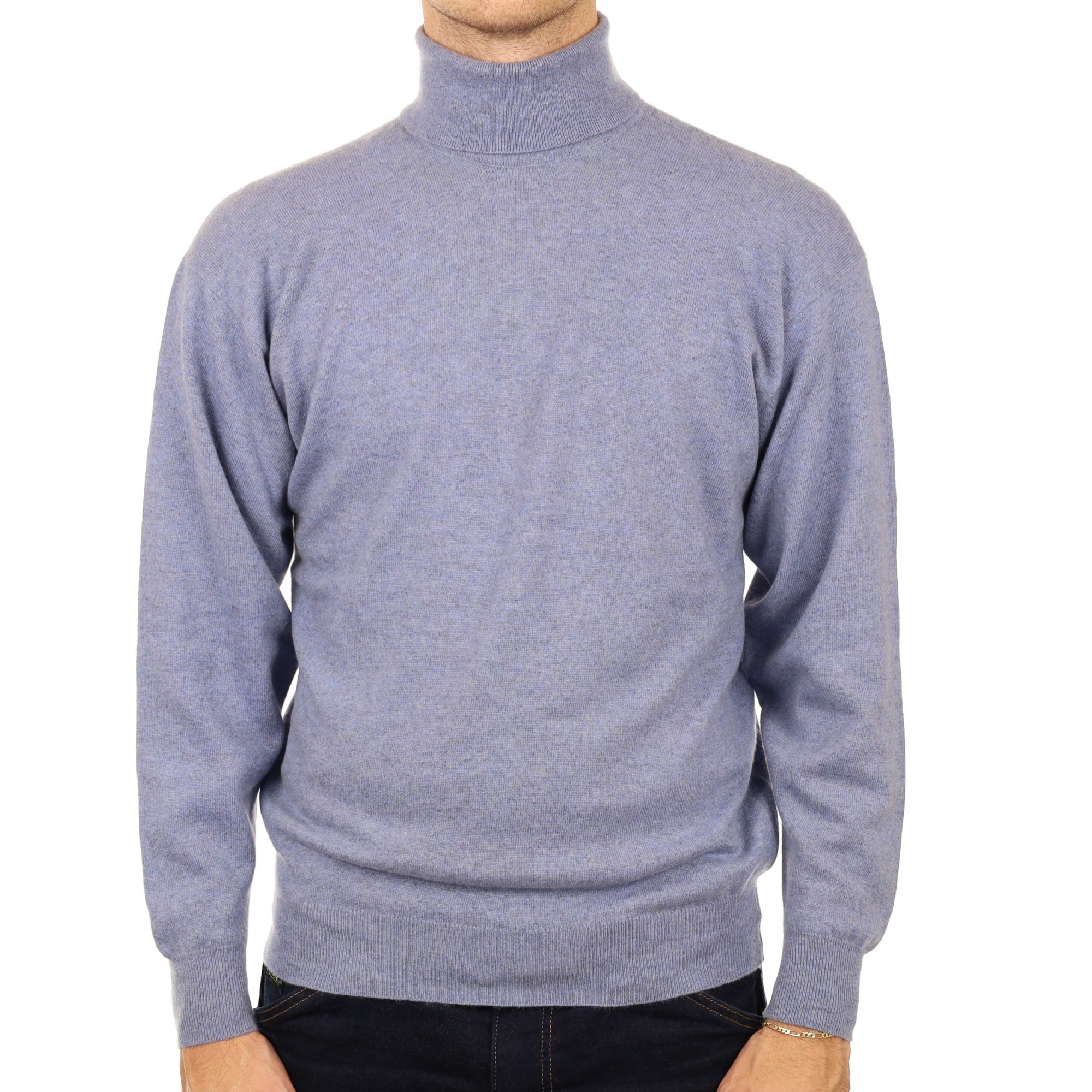 Men's Light Denim Blue Cashmere Polo Neck Jumper Medium