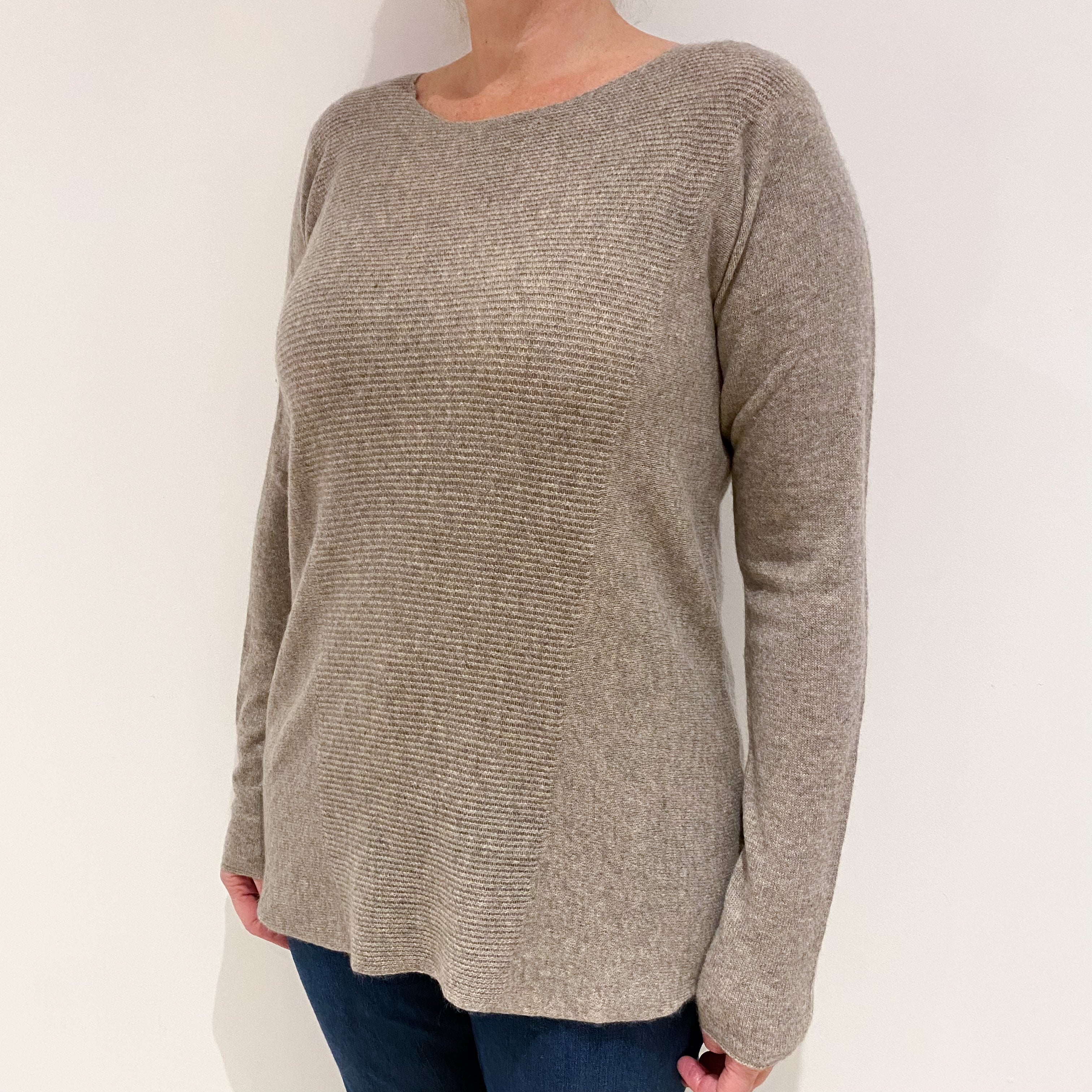 Taupe Brown Cashmere Crew Neck Jumper Large