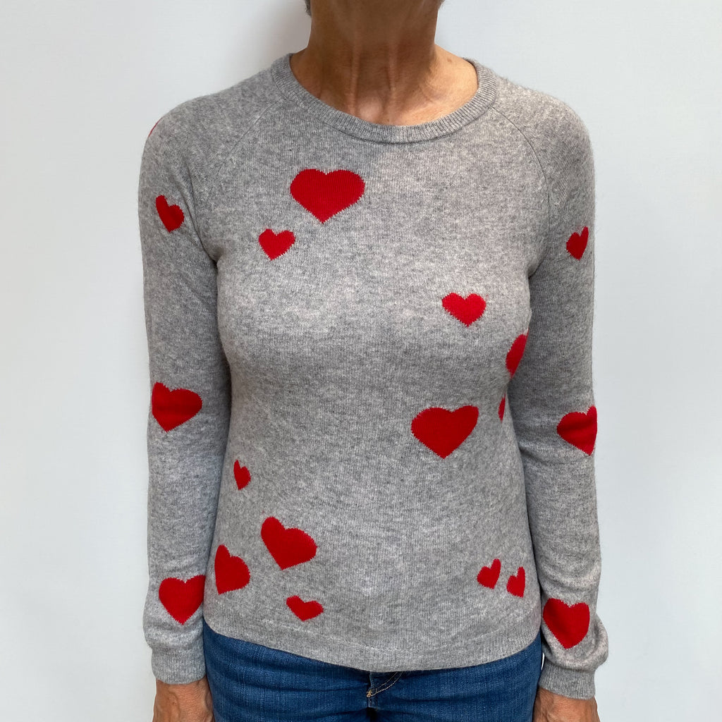 Grey Marl Love Heart Cashmere Crew Neck Jumper Medium