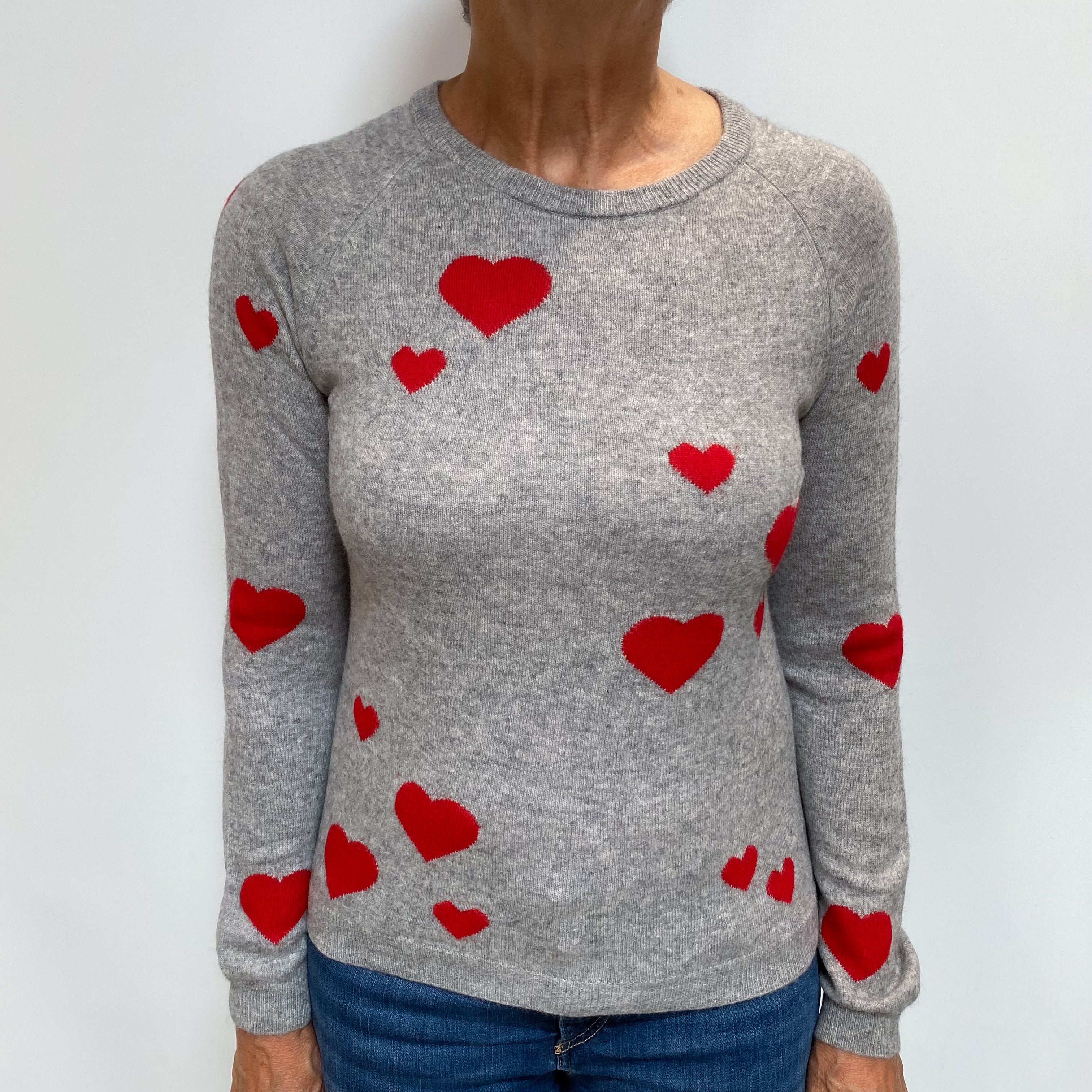Grey Marl Love Heart Cashmere Crew Neck Jumper Medium