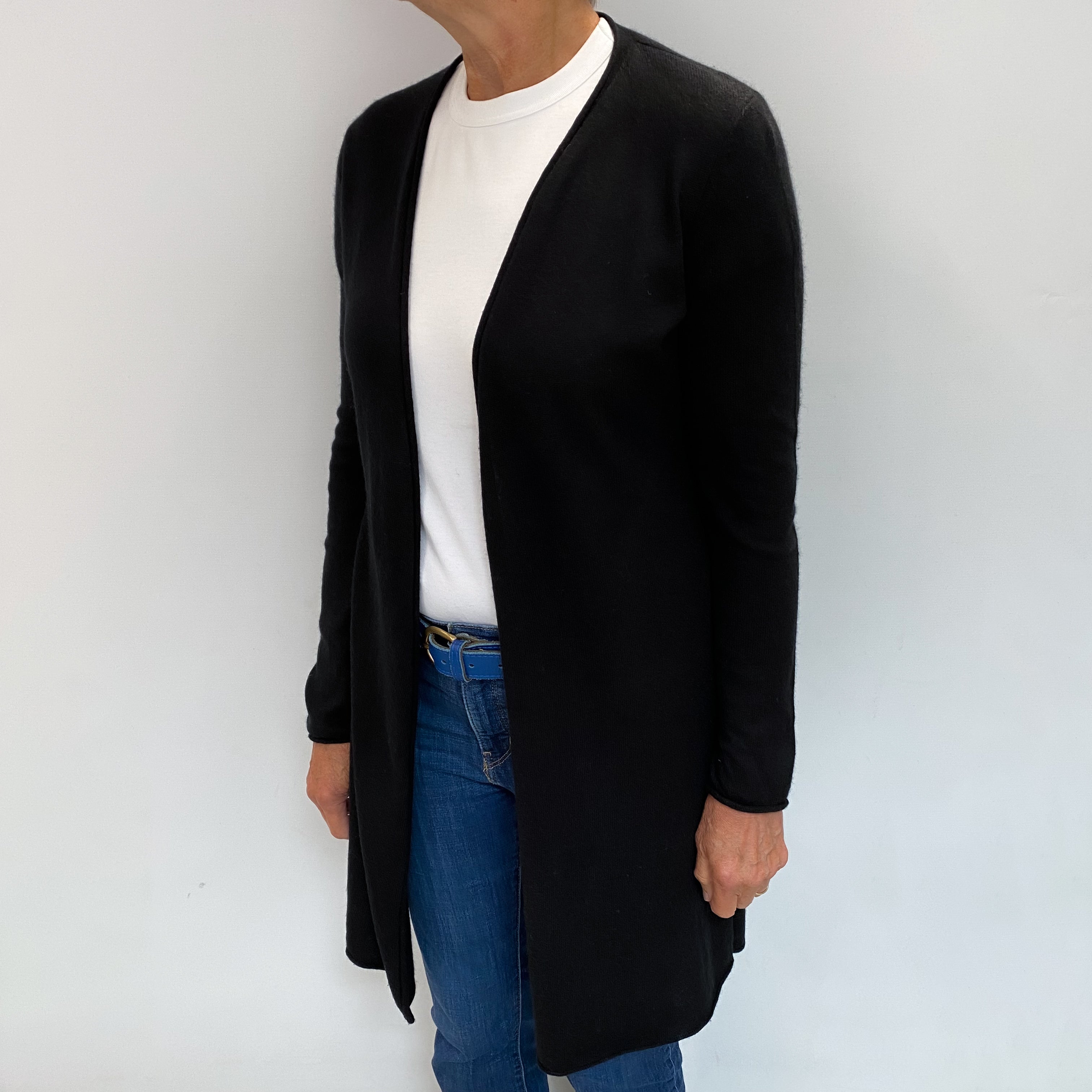 Black Cashmere Edge to Edge Cardigan Medium