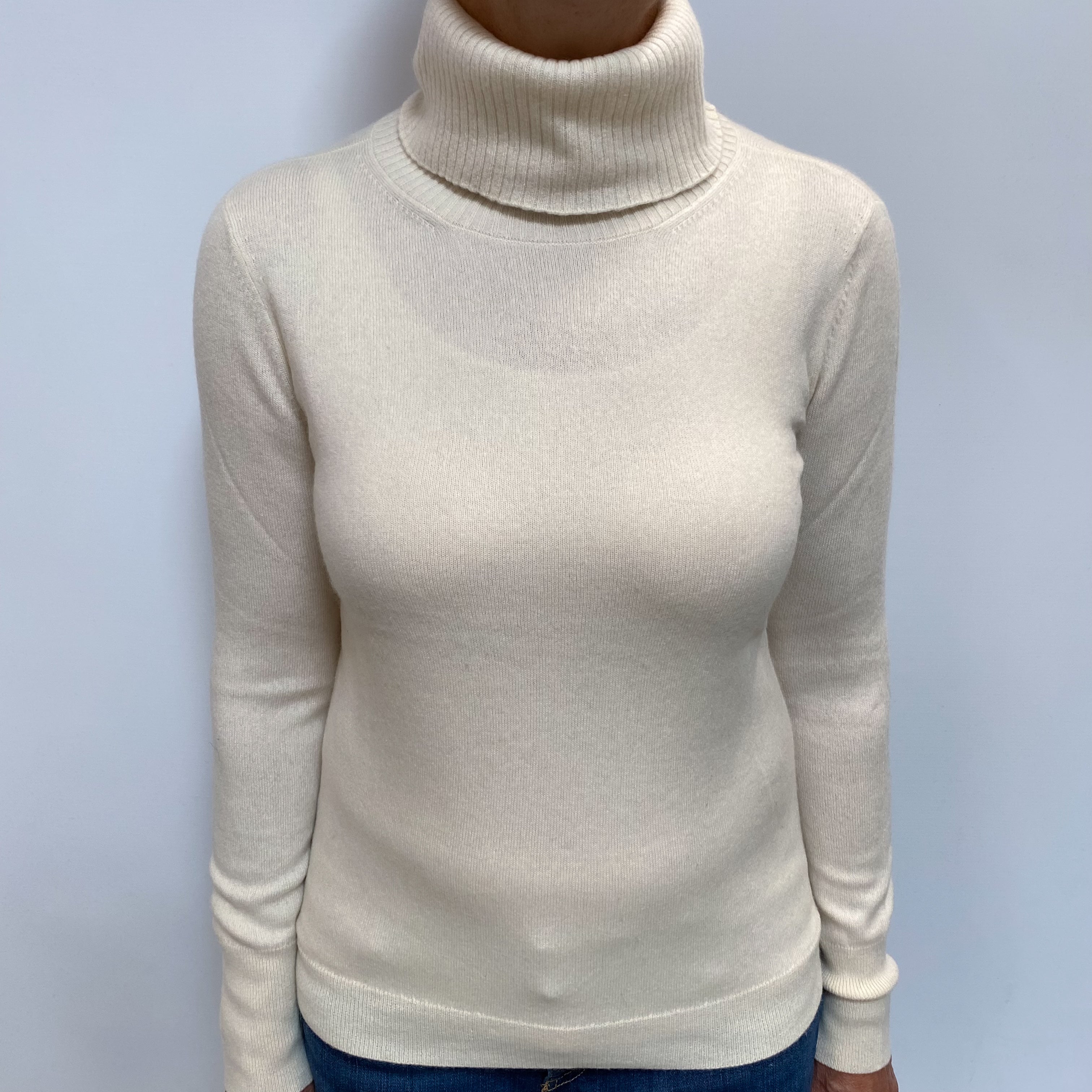 Vanilla Cream Cashmere Polo Neck Jumper Medium