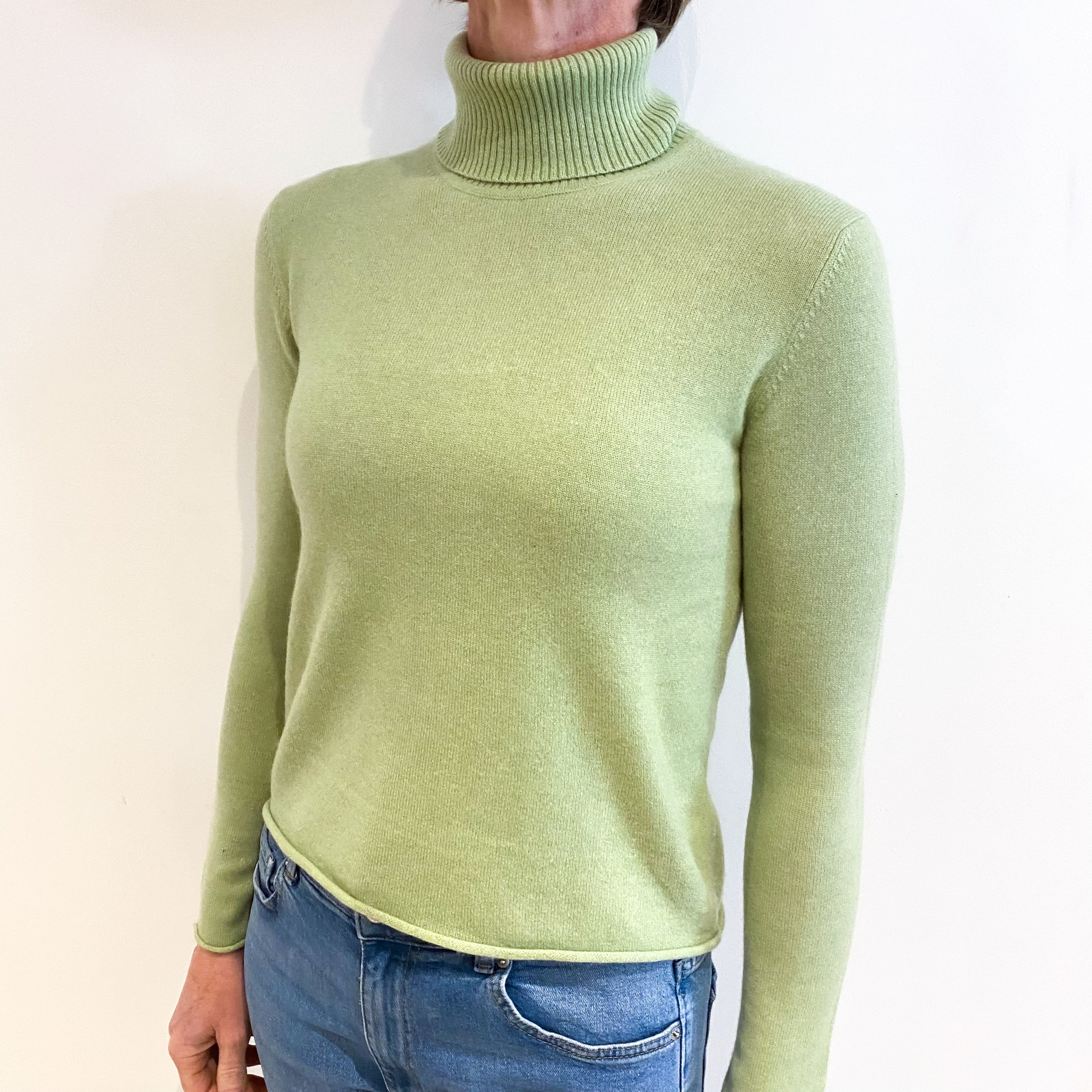 Chicory Green Cashmere Polo Neck Jumper Small