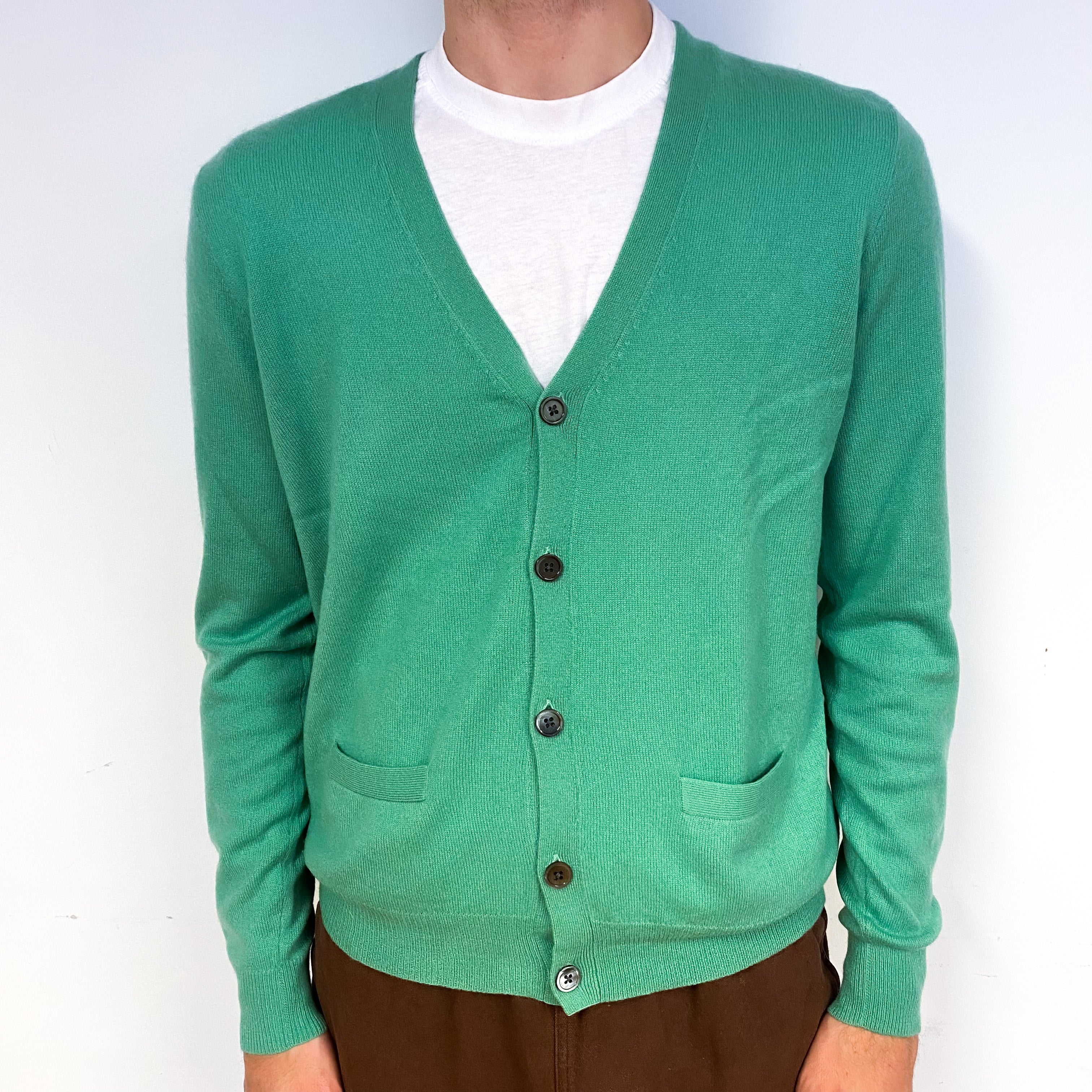 Men's Sea Foam Green Cashmere V-Neck Cardigan Medium