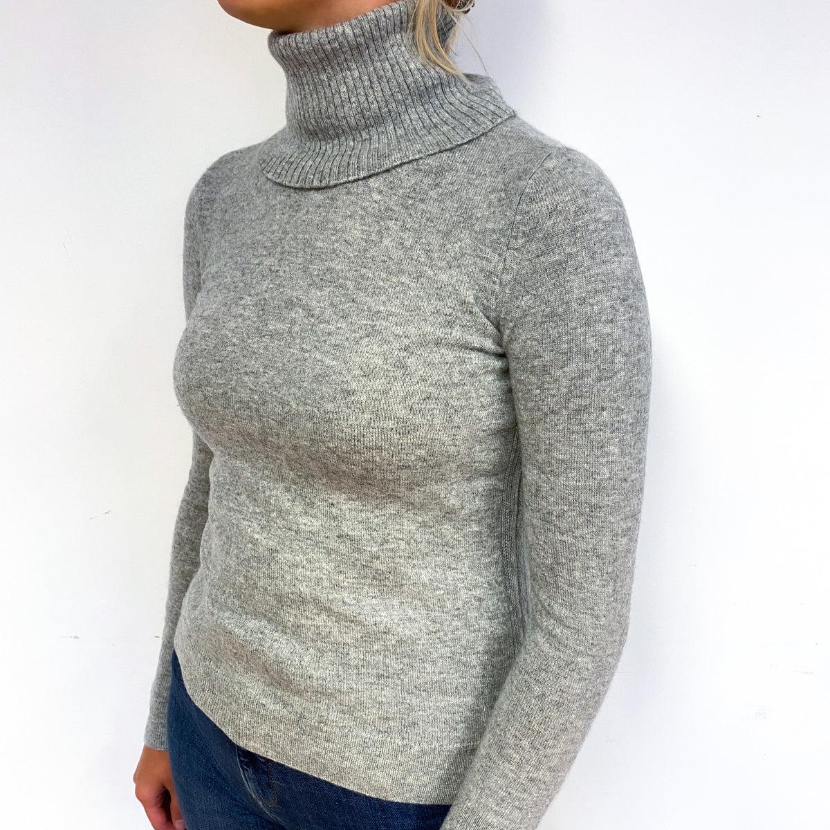 Ash Grey Cashmere Polo Neck Jumper Small