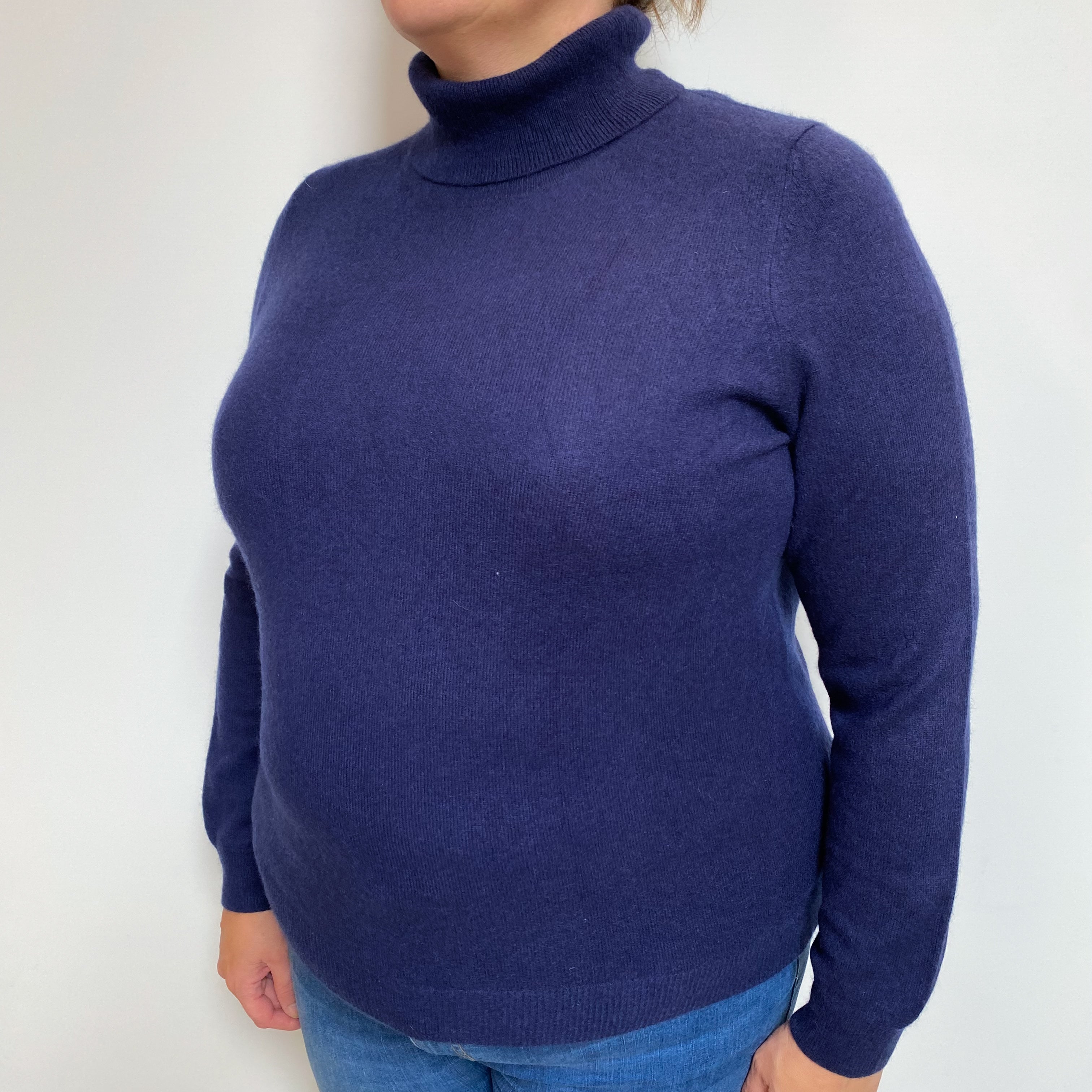 Midnight Blue Cashmere Polo Neck Jumper Extra Large