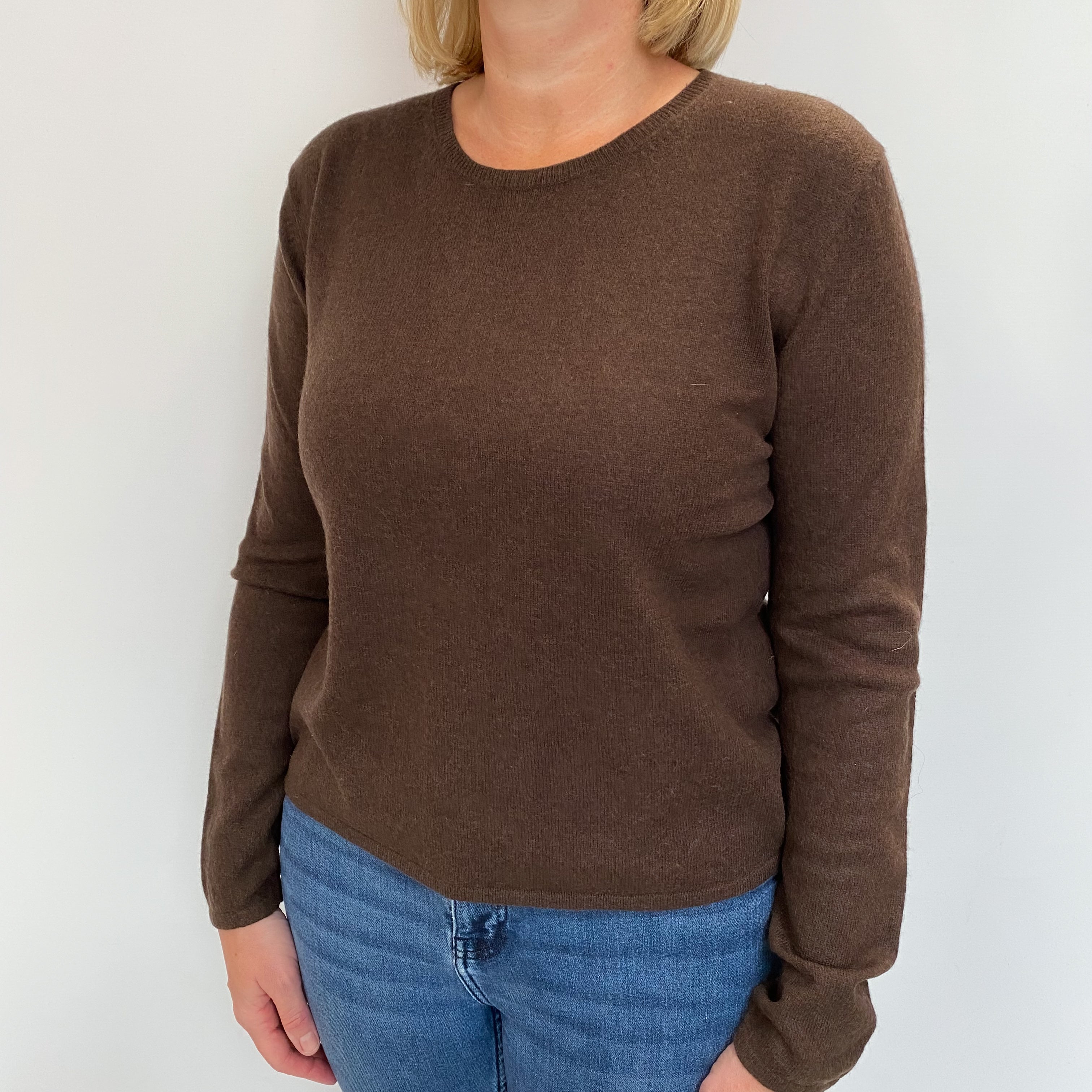 Chocolate Brown Cashmere Crew Neck Jumper Large
