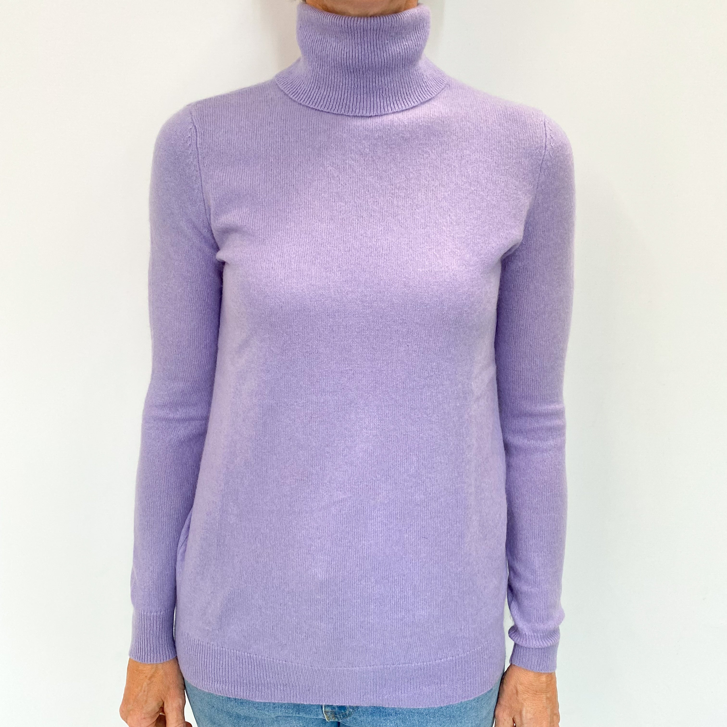 Lavender Purple Cashmere Polo Neck Jumper Small