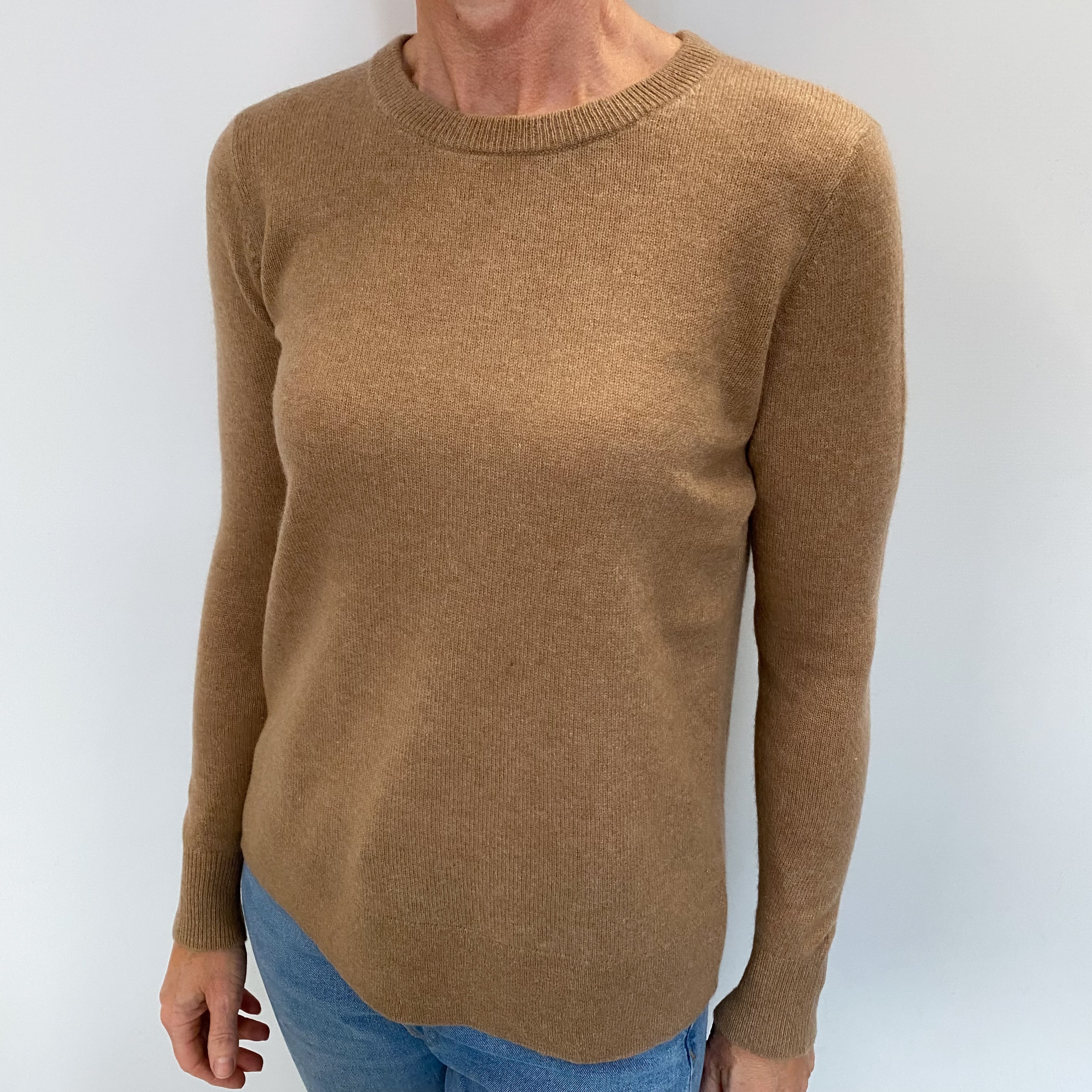 Toffee Brown Cashmere Crew Neck Jumper Small
