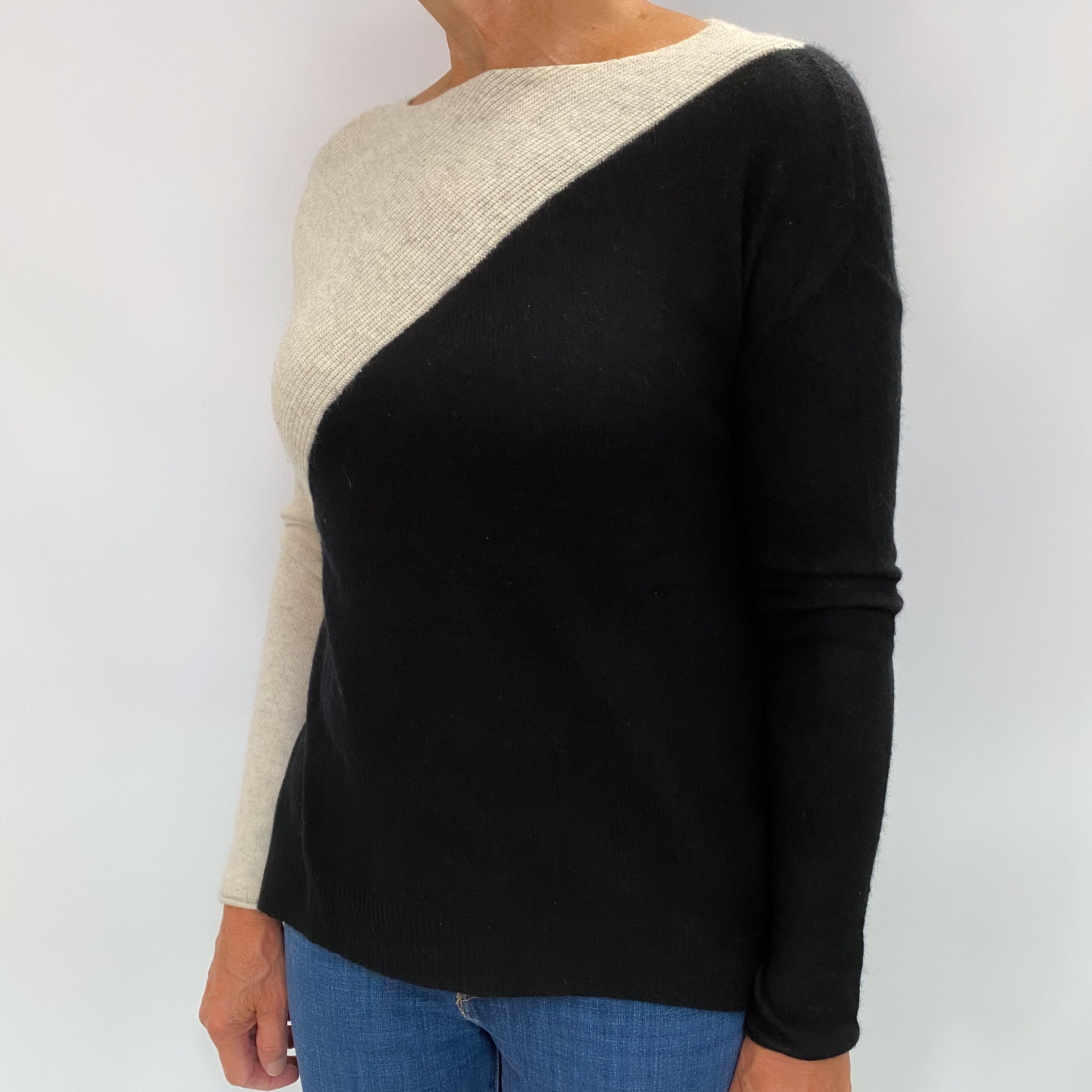 Grey and Black Cashmere Slash Neck Jumper Medium