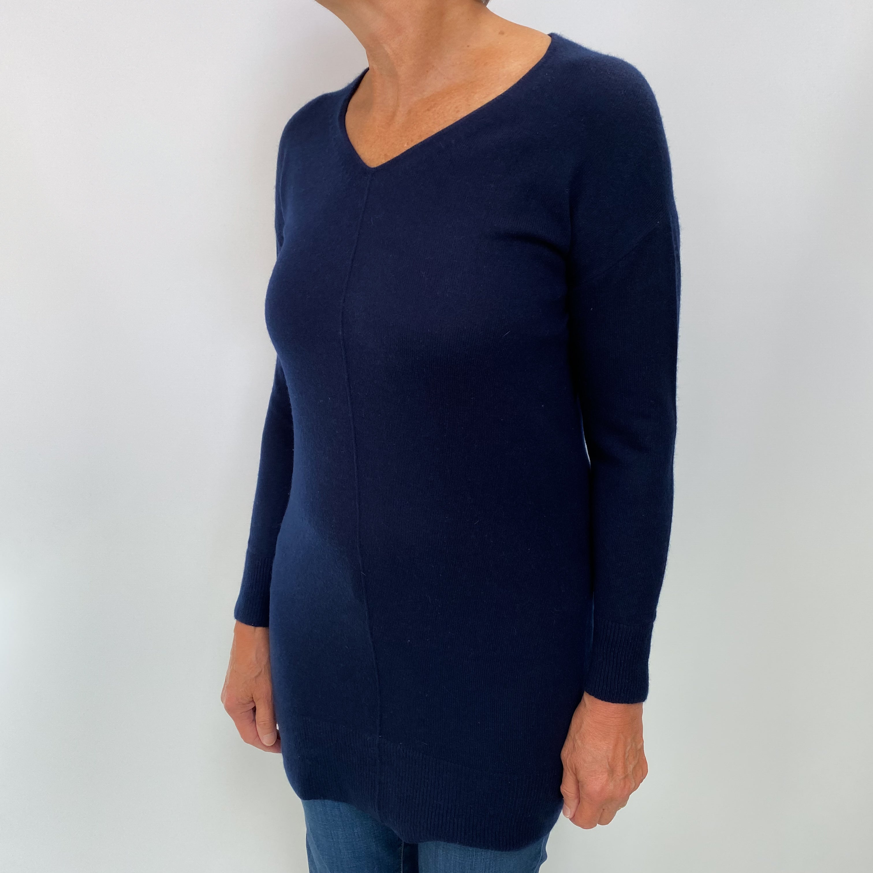 Navy Cashmere V Neck Jumper Medium