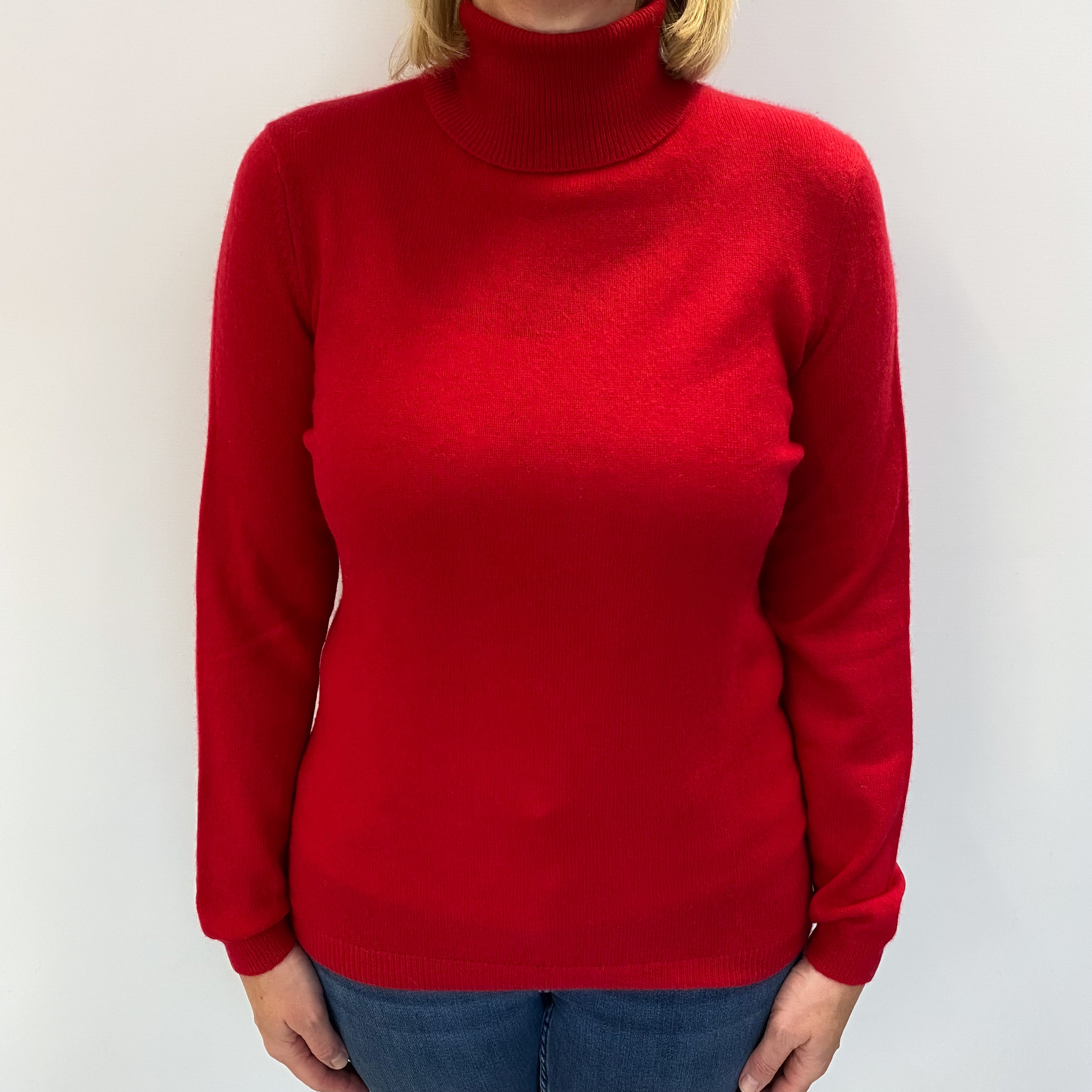 Berry Red Cashmere Polo Neck Jumper Large
