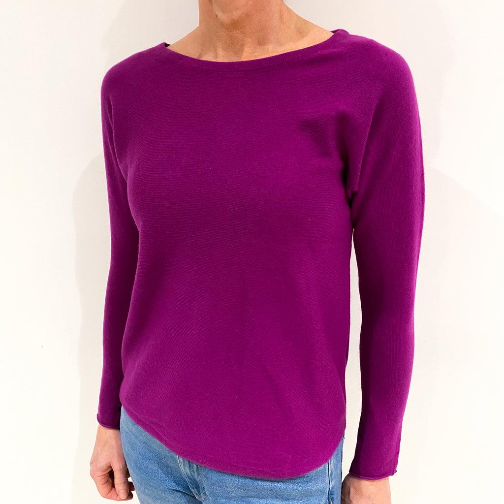 Magenta Purple Cashmere Batwing Boat Neck Jumper Small
