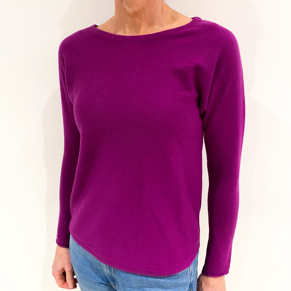 Magenta Purple Cashmere Batwing Boat Neck Jumper Small