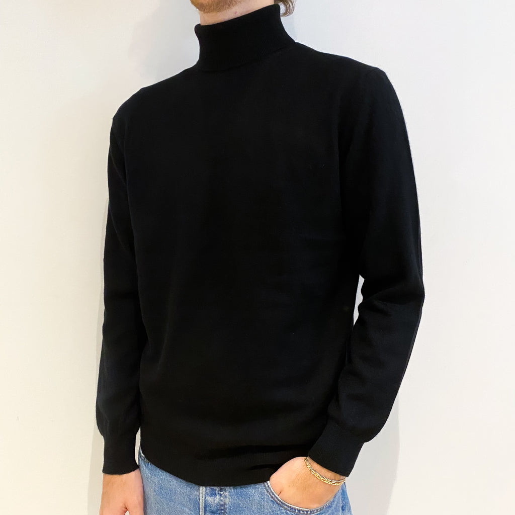 Men's Black Cashmere Polo Neck Jumper Large