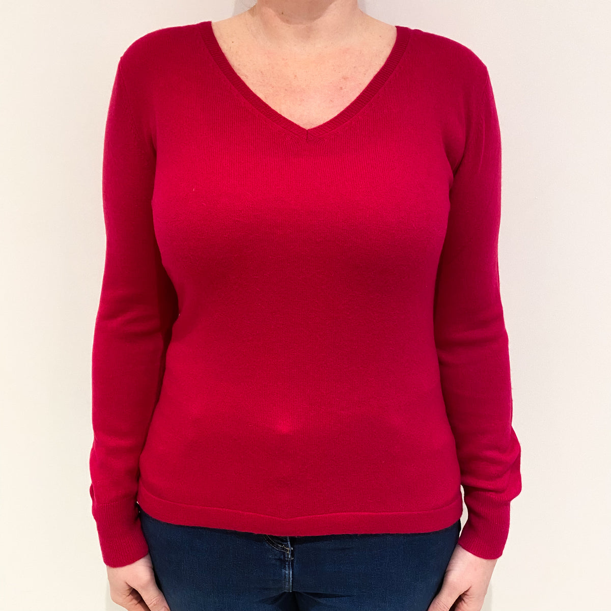Cherry Pink Cashmere V Neck Jumper Large