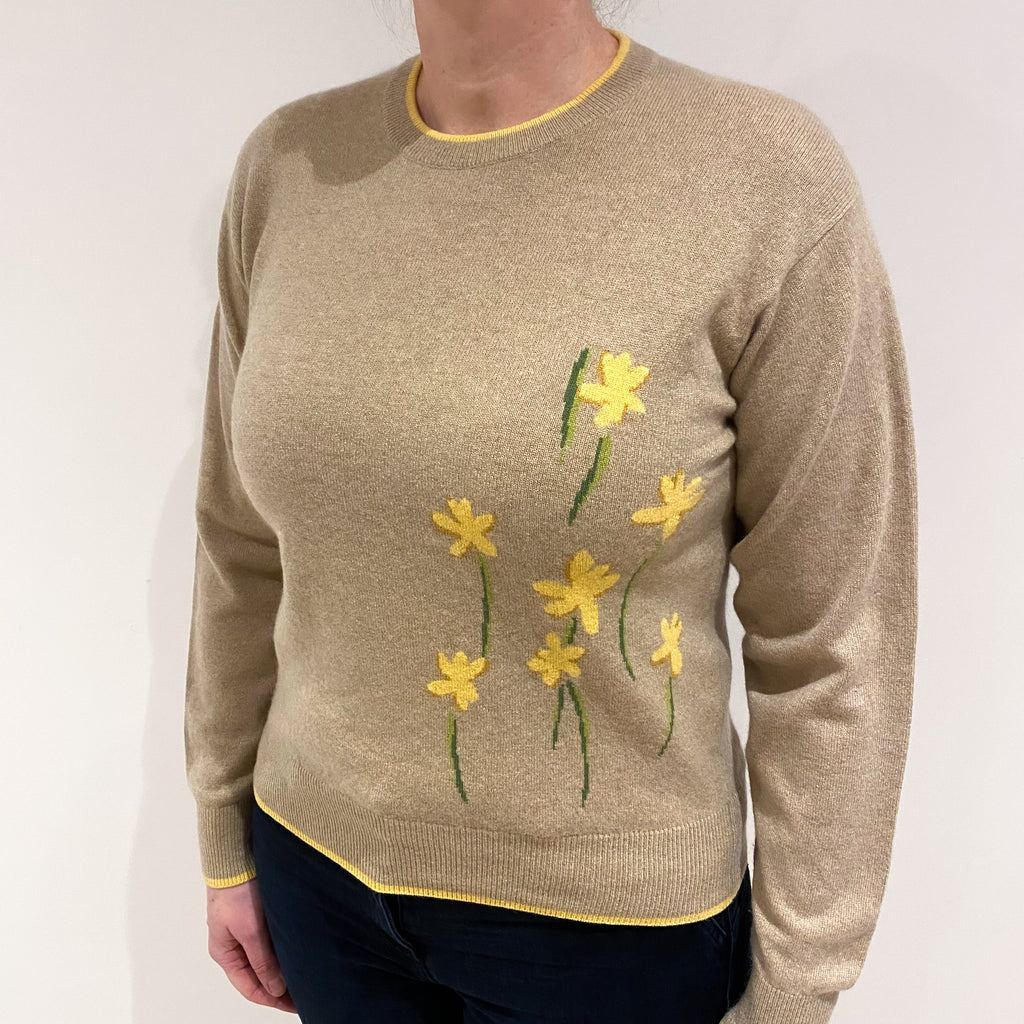 Lanvin Biscuit and Lemon Floral Cashmere Crew Neck Jumper Large