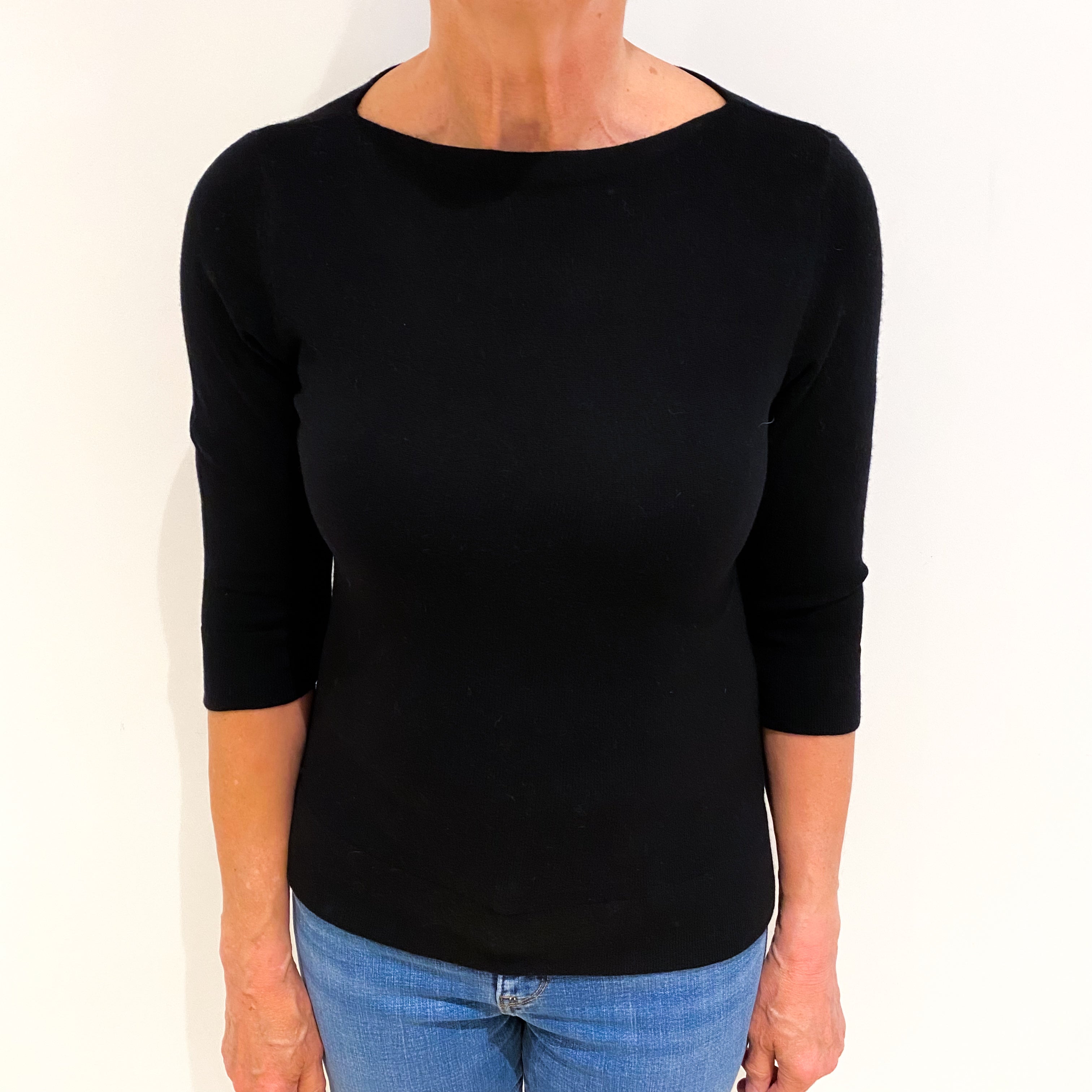Black Cashmere Boat Neck Jumper Medium