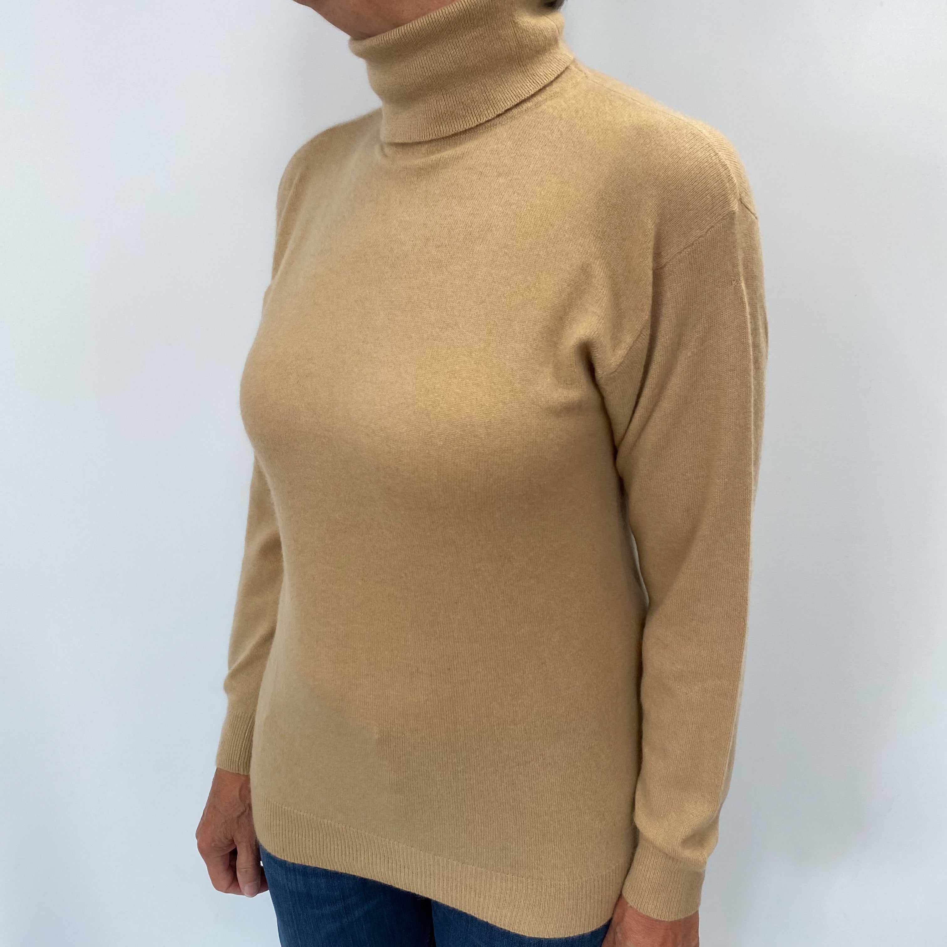 Honey Brown Cashmere Polo Neck Jumper Medium