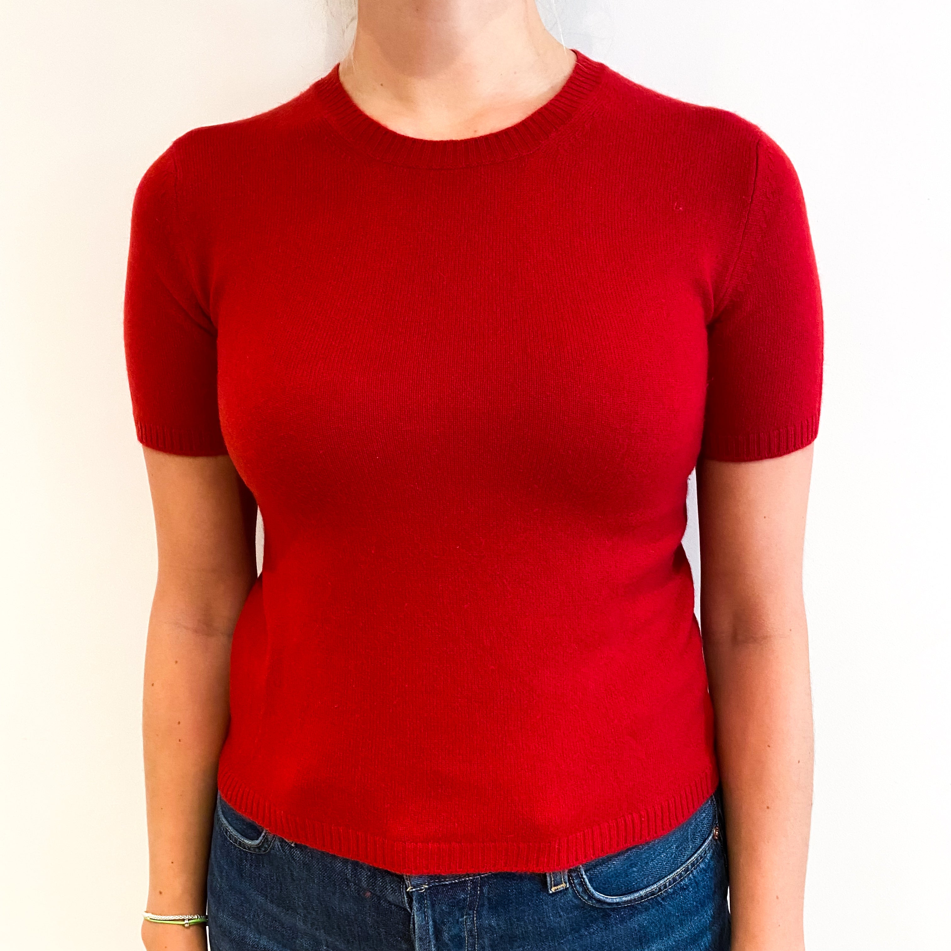 Berry Red Cashmere Short Sleeved Crew Neck Jumper Small