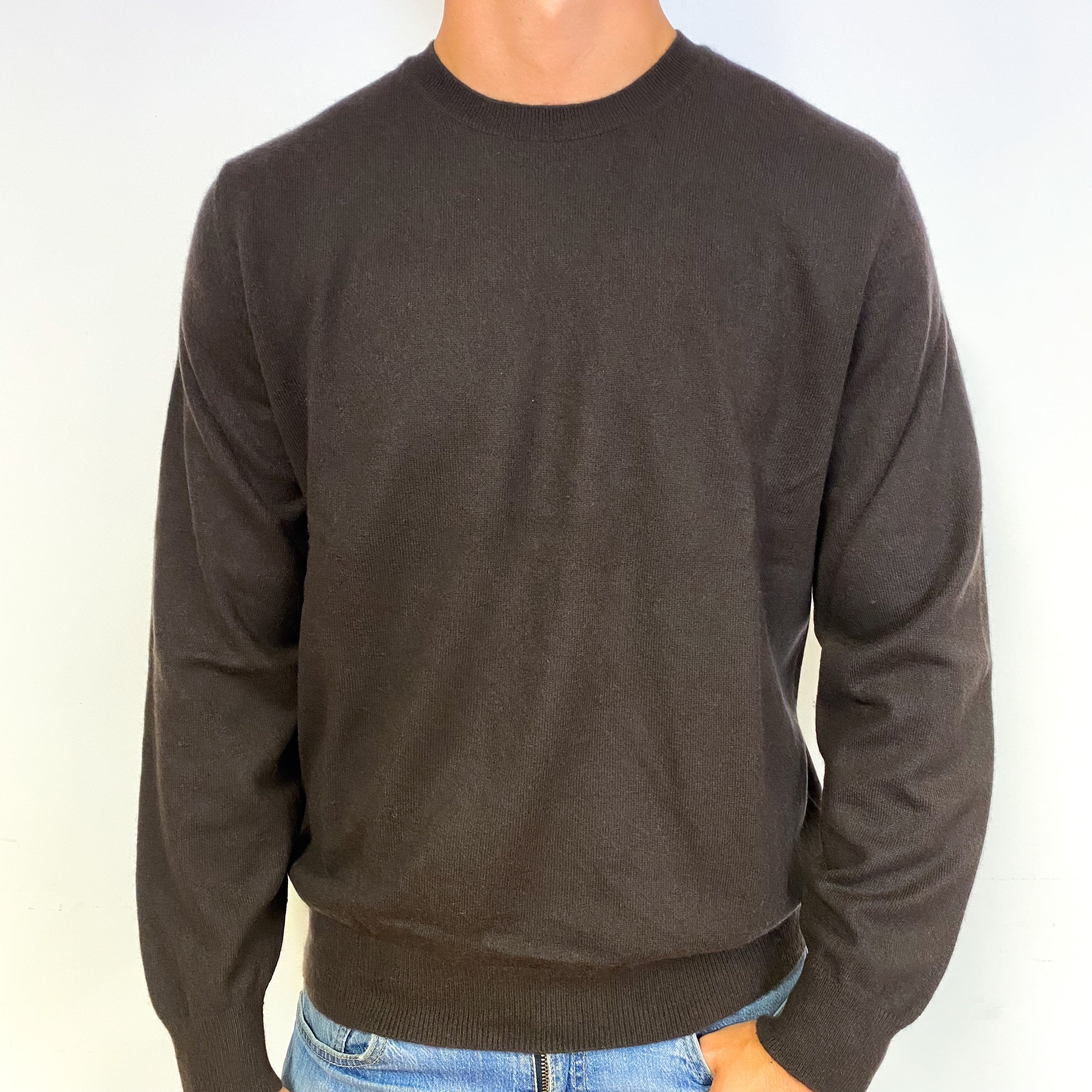 Dark Peppercorn Brown Men's Cashmere Crew Neck Jumper Extra Large