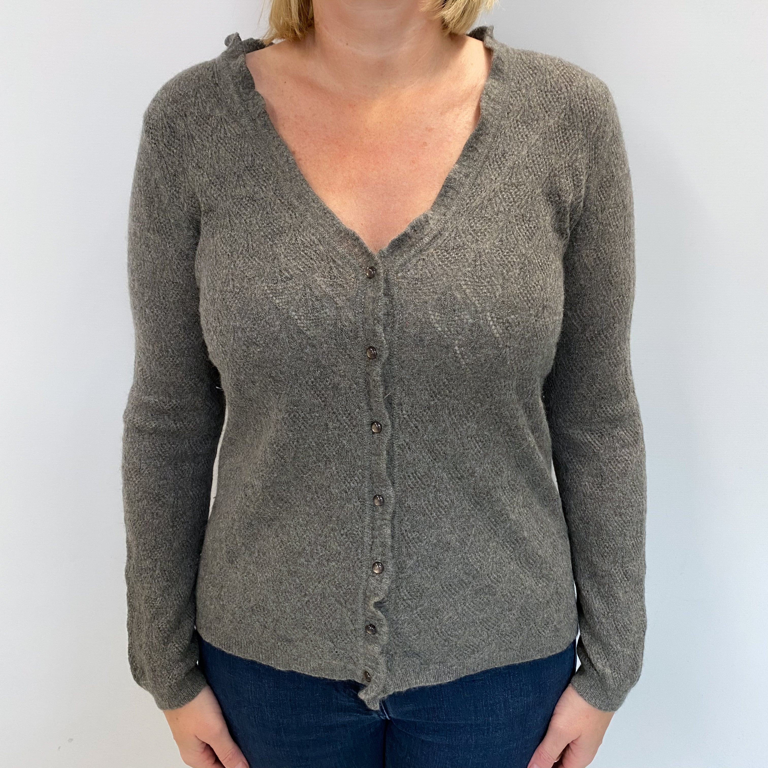 Slate Grey Cashmere V Neck Cardigan Large