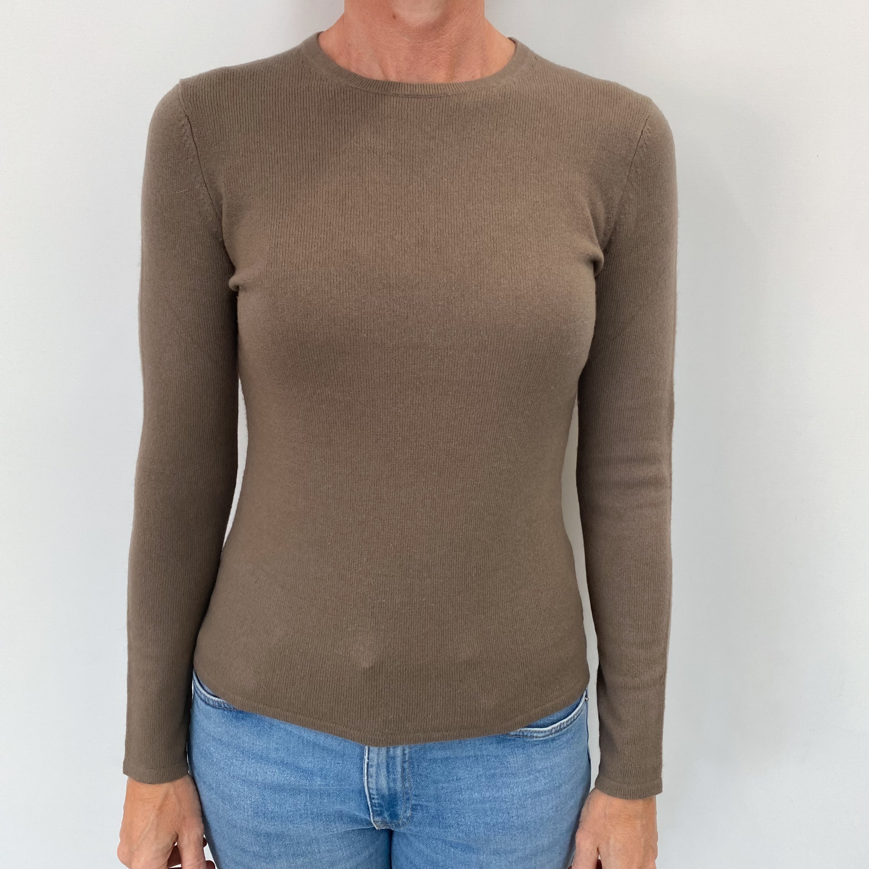 Mocha Brown Cashmere Crew Neck Jumper Small