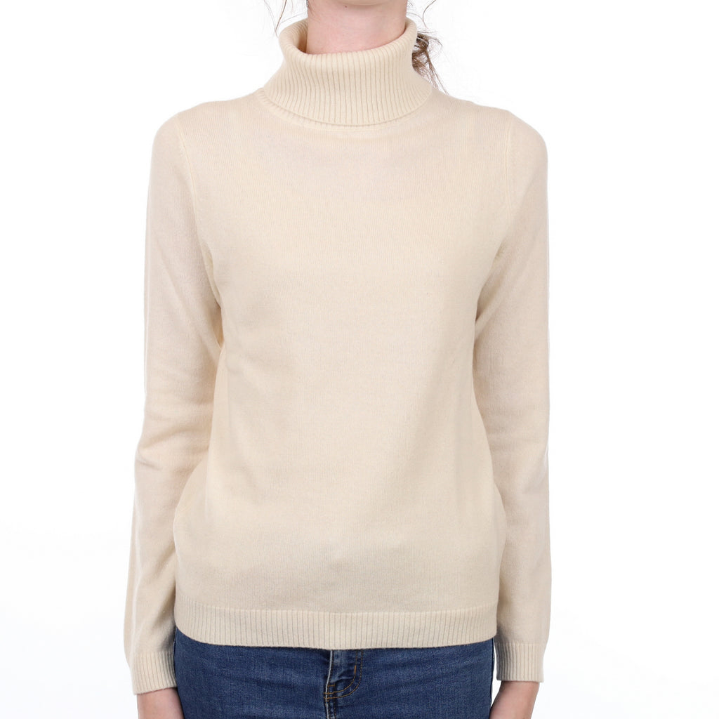 Vanilla Cream Cashmere Polo Neck Jumper Extra Small