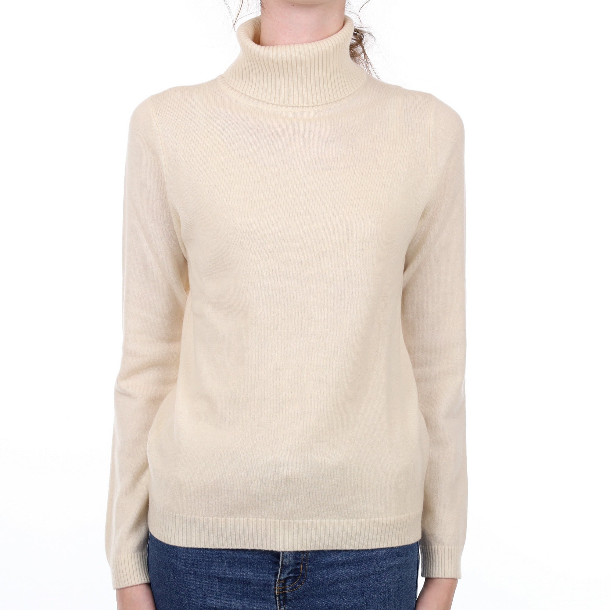 Vanilla Cream Cashmere Polo Neck Jumper Extra Small