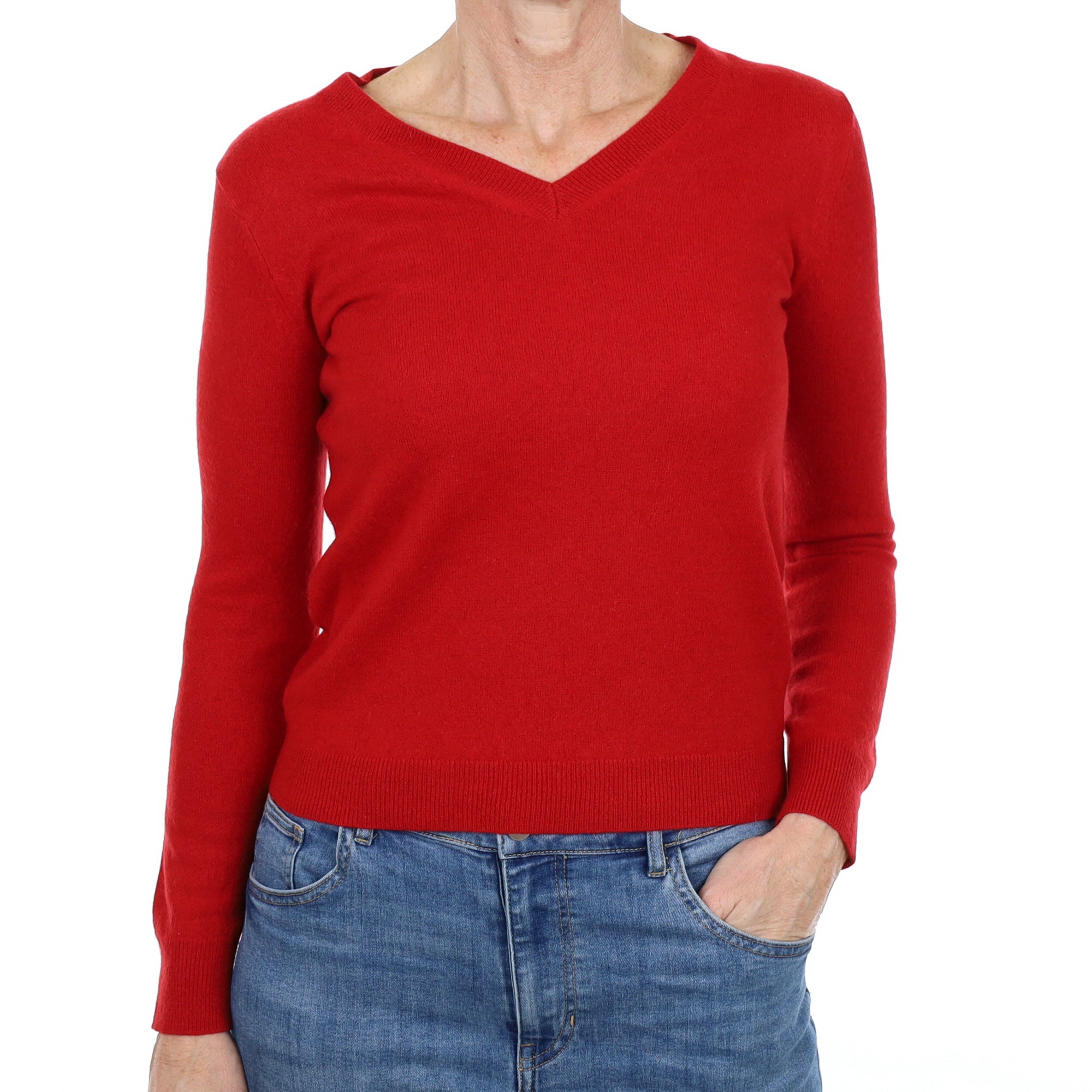 Scarlet Red Cashmere V Neck Jumper Small